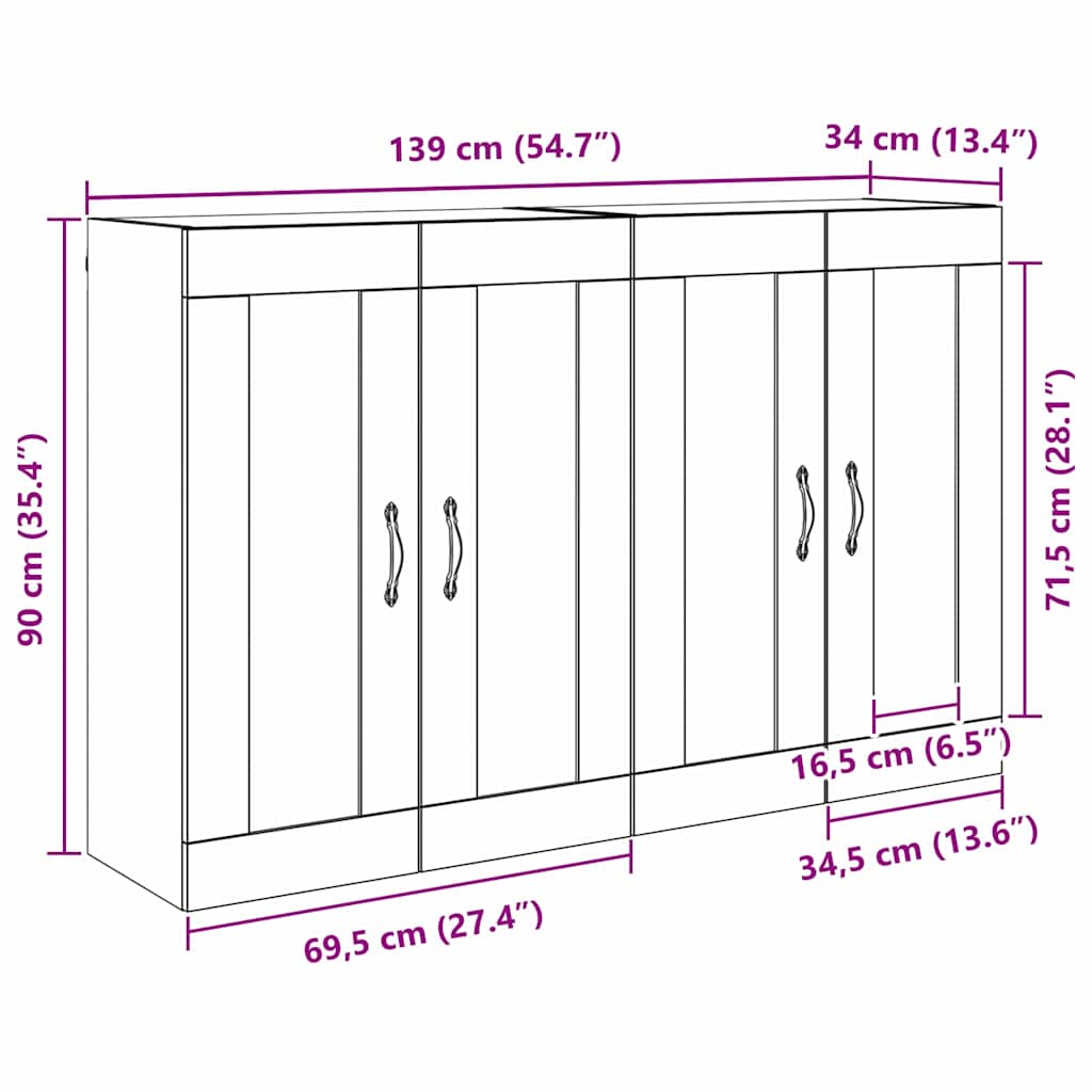 Kabinetski zidni Zidne 2 pcs Umjetnički hrast 69,5 x 34 x 90 cm
