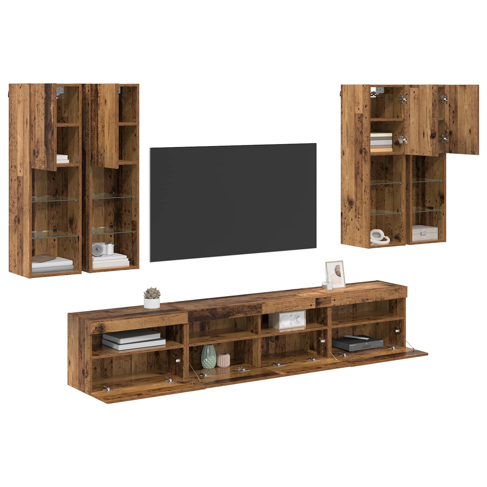 Set Zidnog TV Ormara s LED Osvjetljenjem Zidne 7 pcs Staro drvo