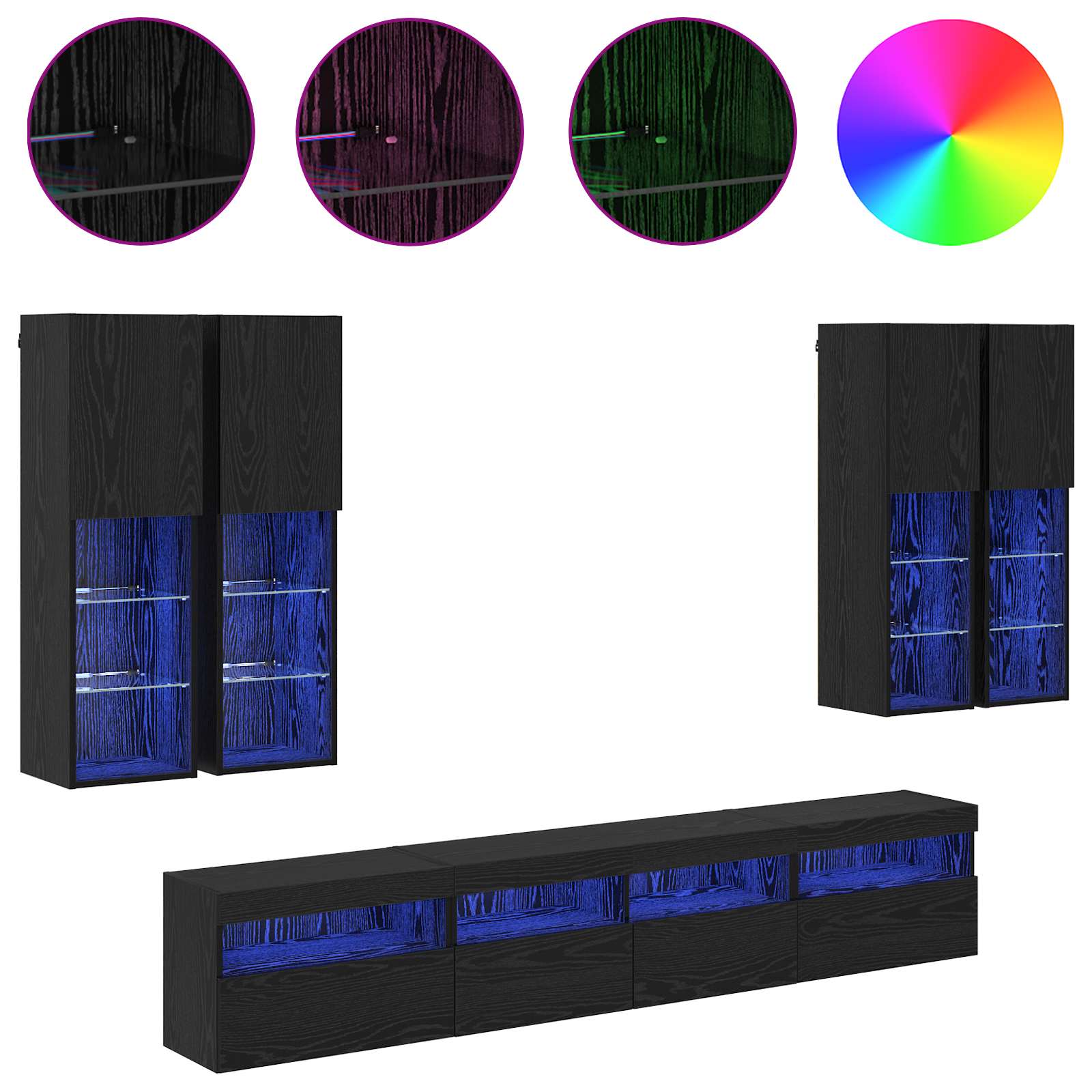 Set Zidnog TV Ormara s LED Osvjetljenjem Zidne 7 pcs Crni hrast