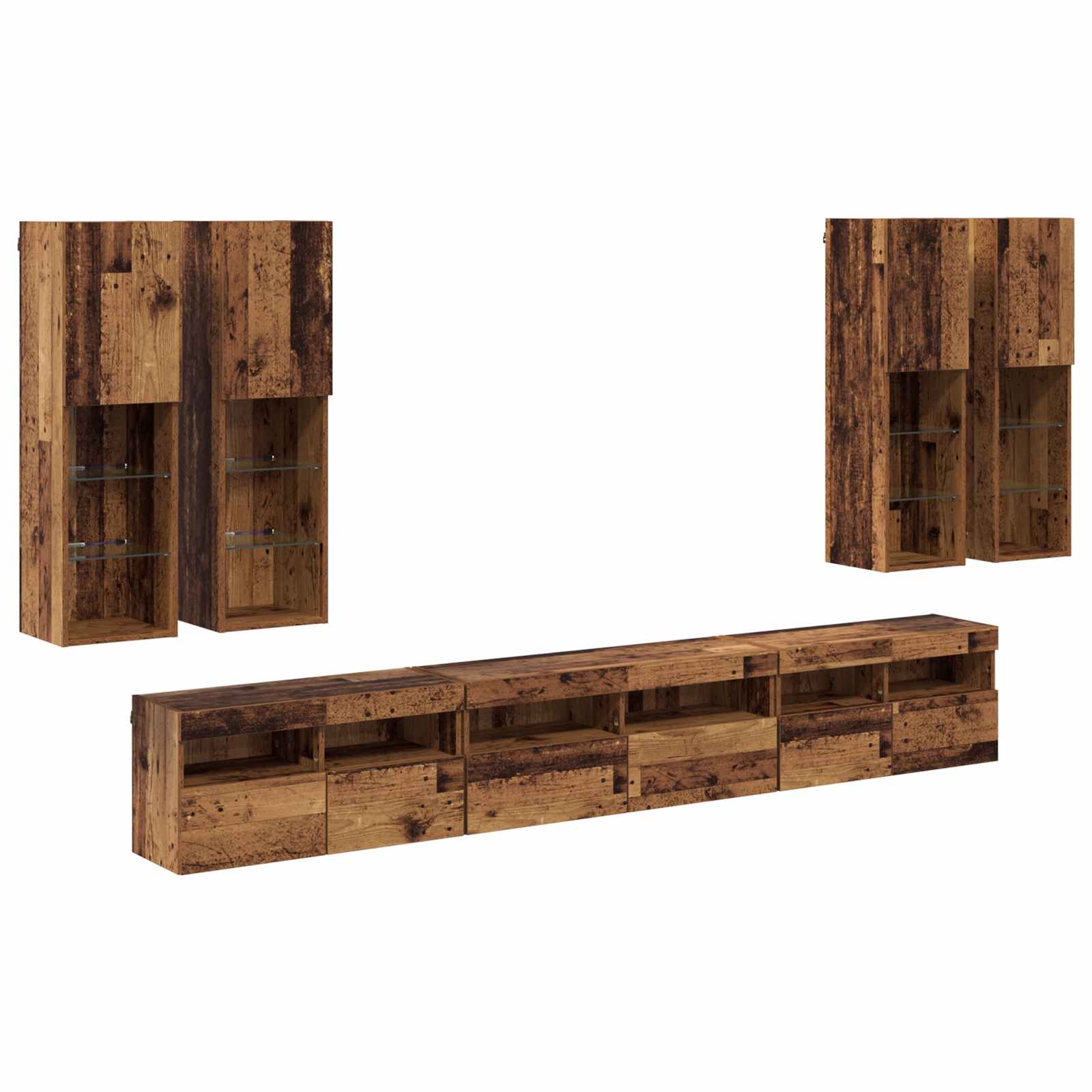 Set zidnog ormarića za TV 7 pcs Staro drvo Konstruirano drvo