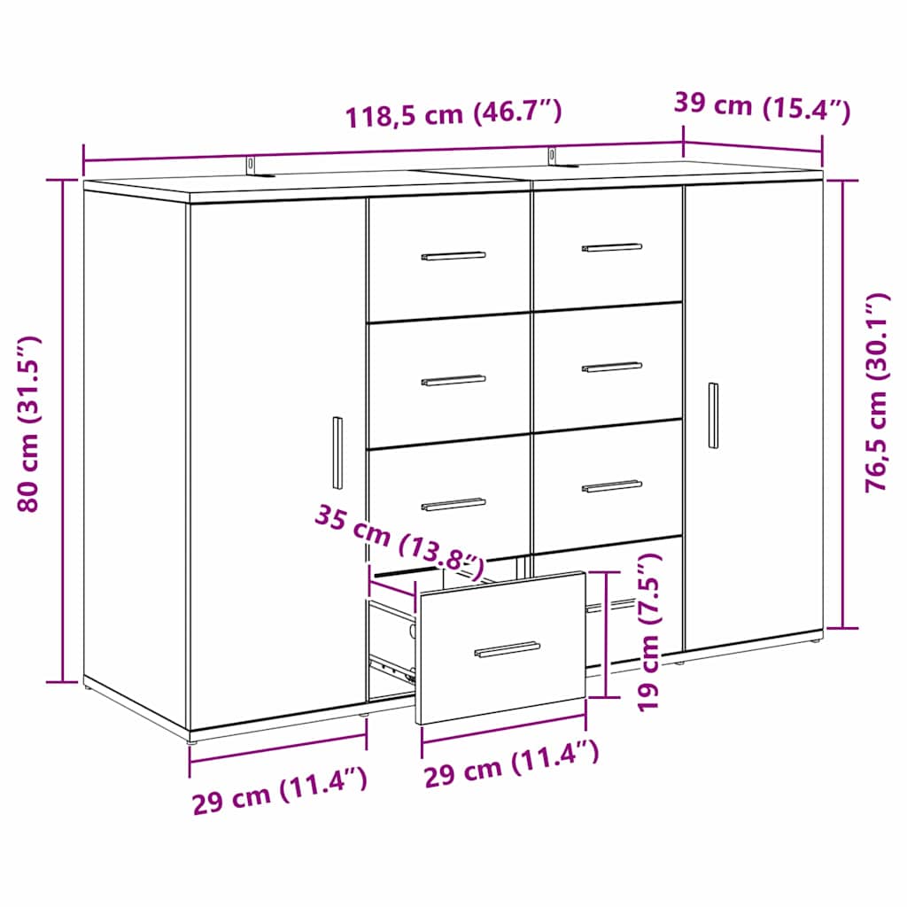 Komode s ladicama Corona 2 pcs Umjetnički hrast 59 x 39 x 80 cm