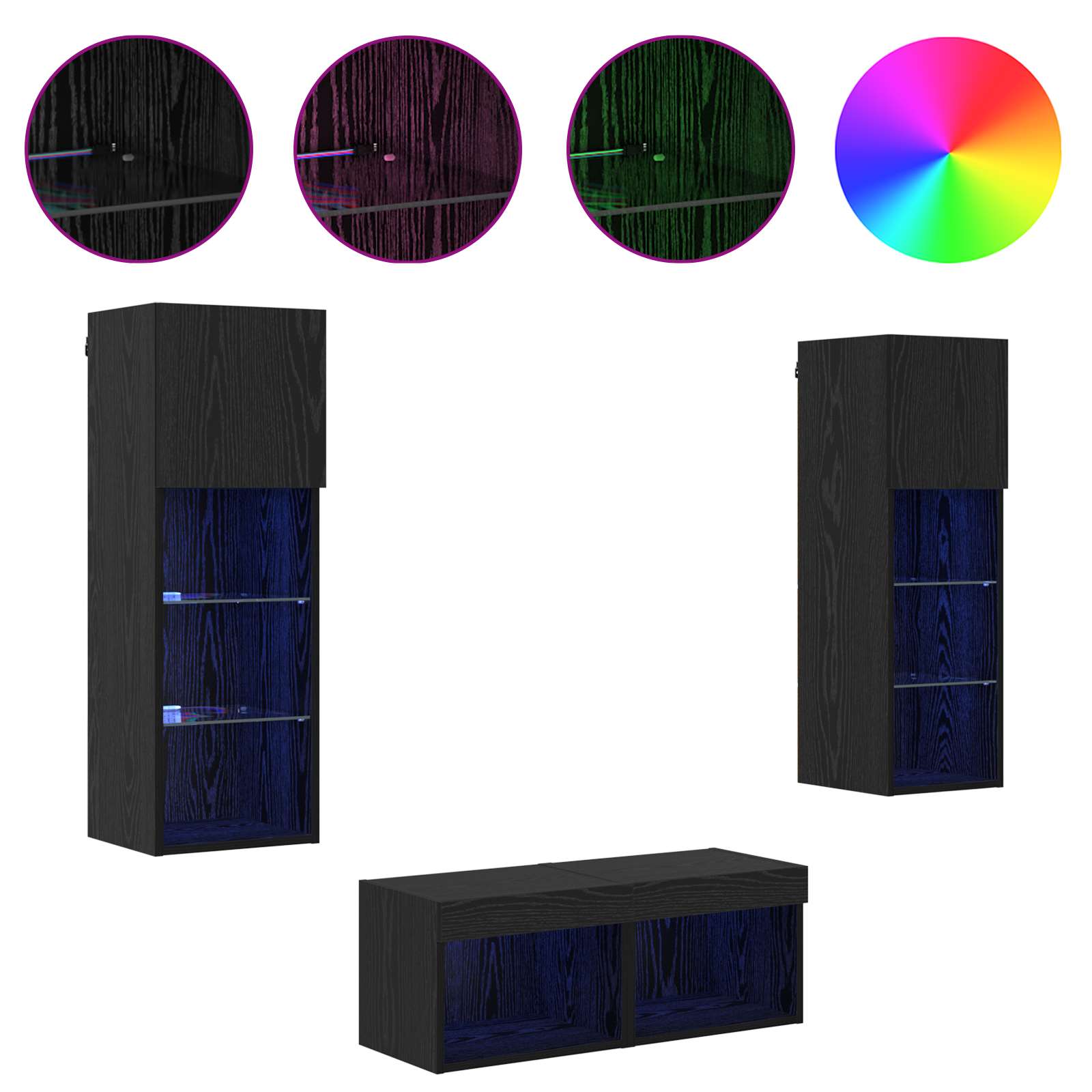 TV zidni ormari Zidne 4 pcs Crni hrast Konstruirano drvo