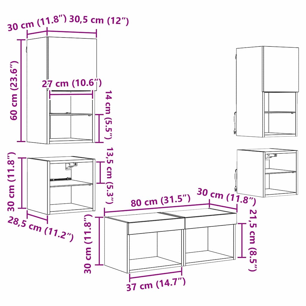 TV zidne jedinice 8 pcs Staro drvo Konstruirano drvo