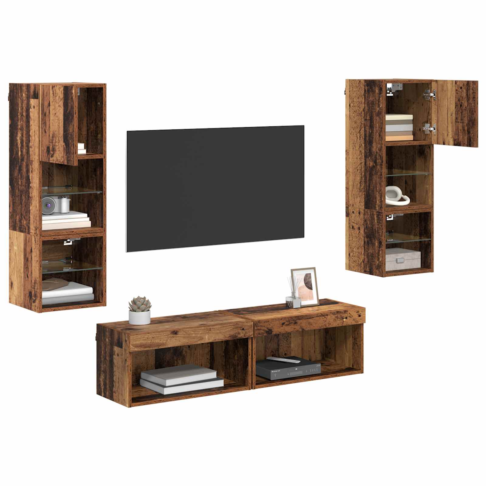 TV zidna jedinica Zidne 6 pcs Staro drvo Konstruirano drvo