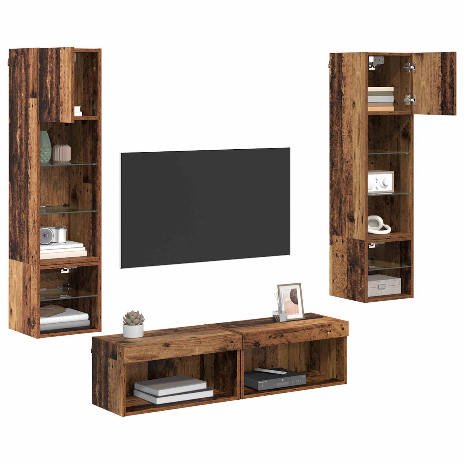 TV zidna jedinica Zidne 6 pcs Staro drvo Konstruirano drvo