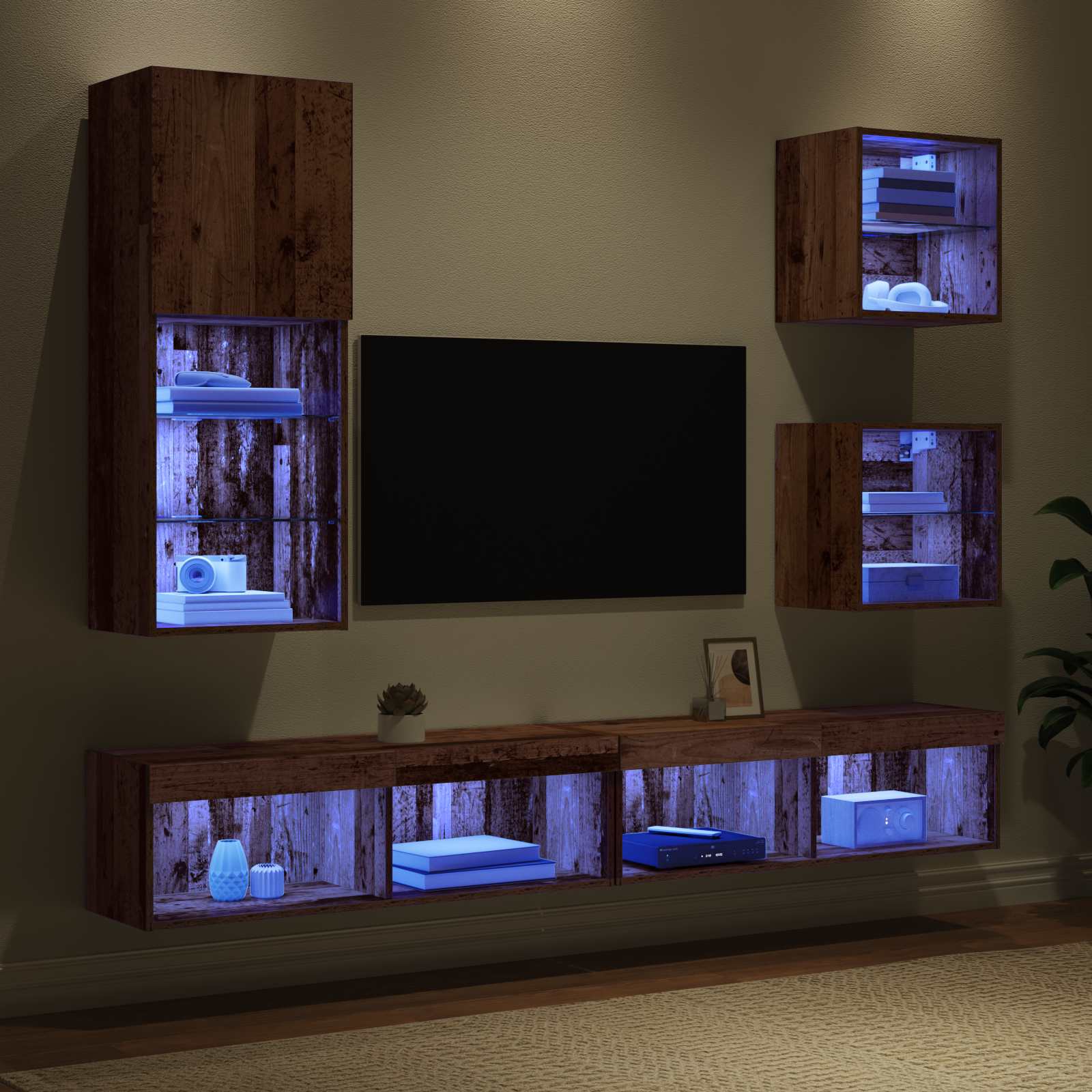 TV zidne jedinice s LED-om 5 pcs Staro drvo Konstruirano drvo
