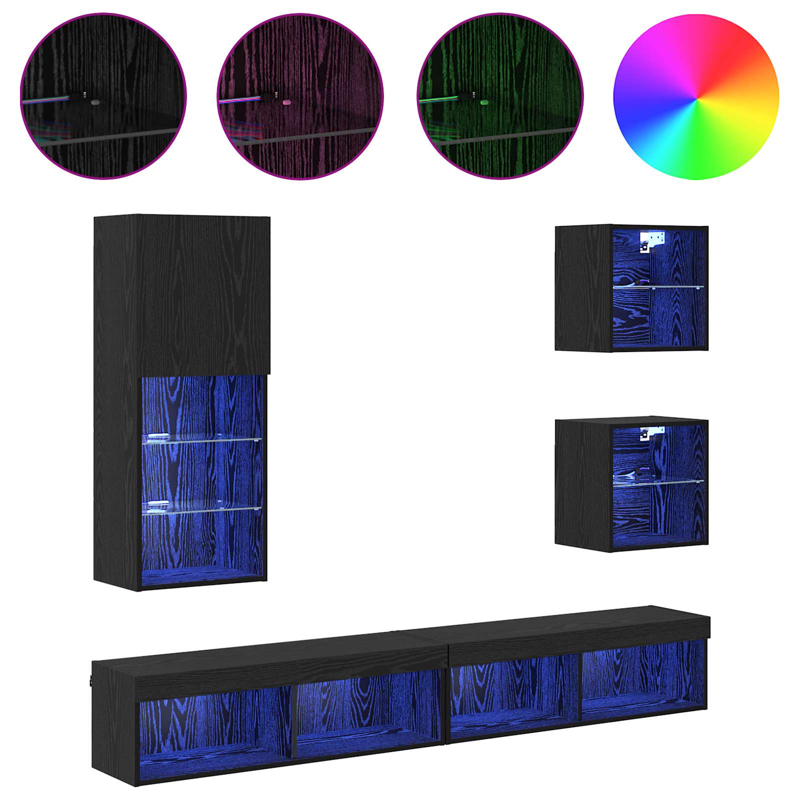 TV zidne jedinice s LED-om 5 pcs Crni hrast Konstruirano drvo