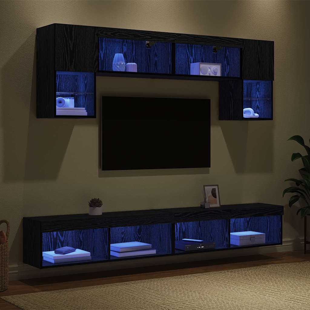 TV zidne jedinice s LED-om 6 pcs Crni hrast Konstruirano drvo