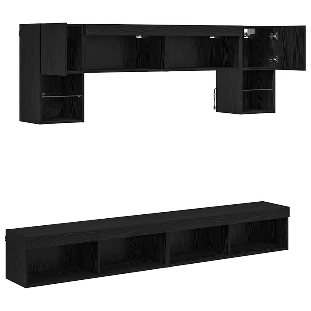 TV zidne jedinice s LED-om 6 pcs Crni hrast Konstruirano drvo