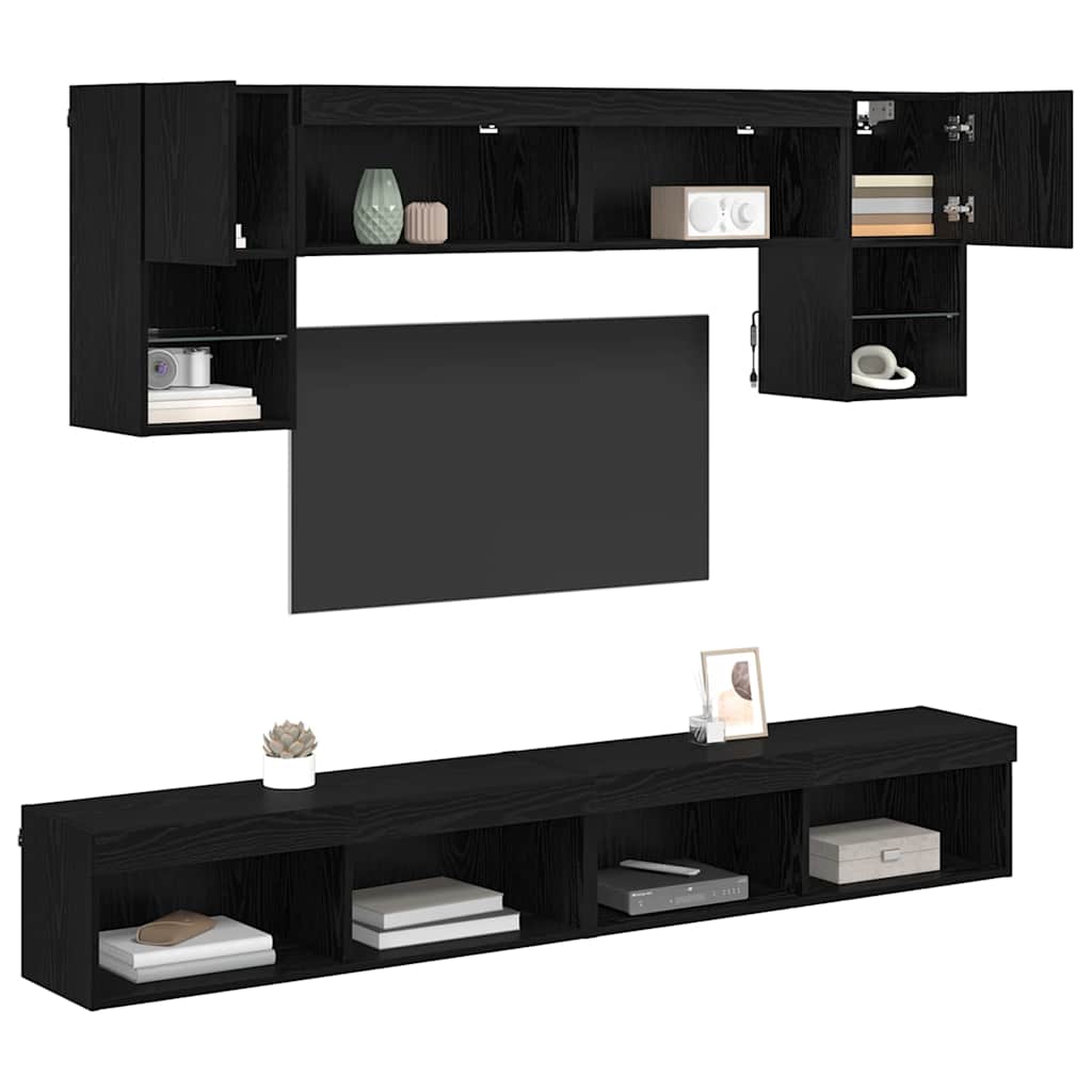 TV zidne jedinice s LED-om 6 pcs Crni hrast Konstruirano drvo