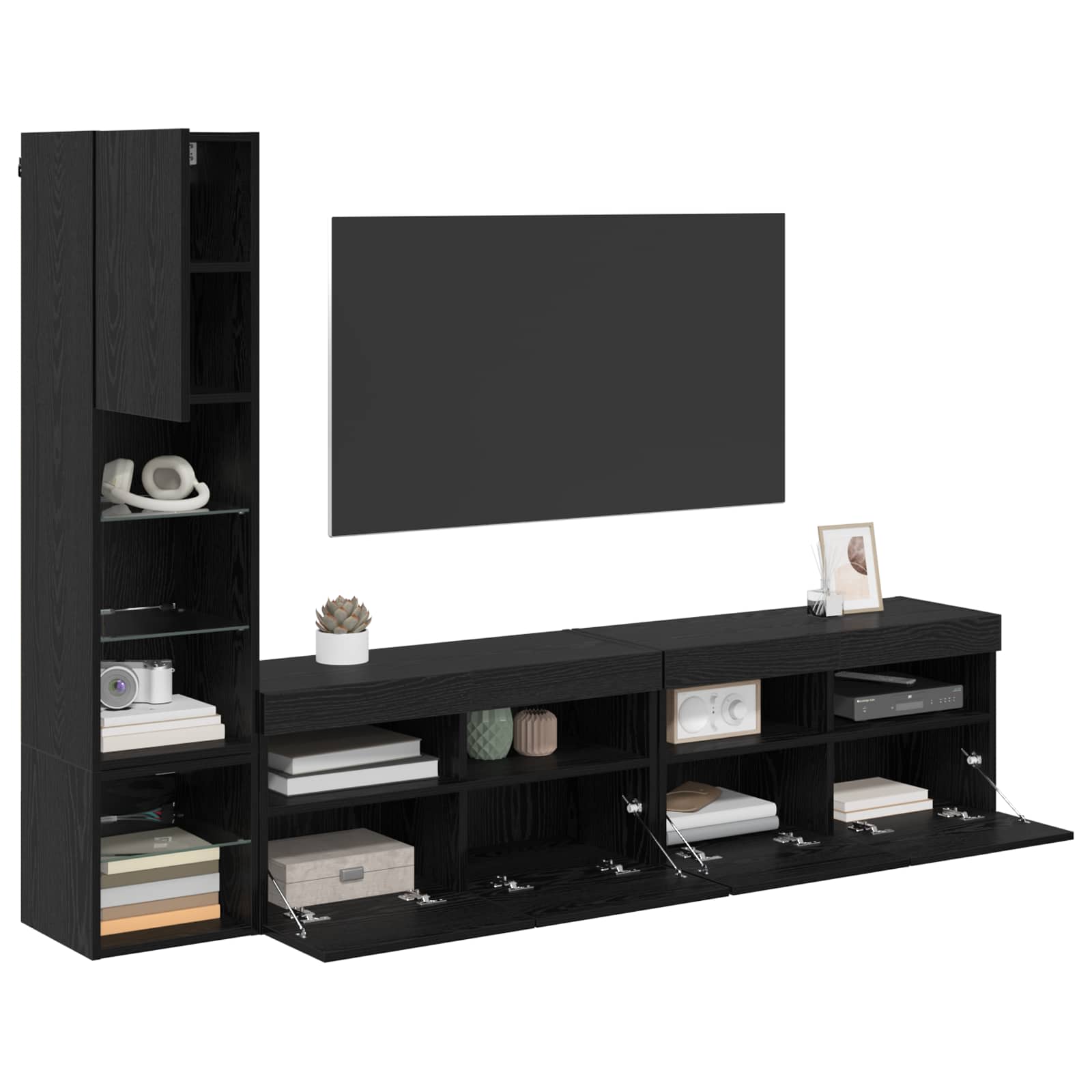 TV zidna jedinica Zidne 4 pcs Crni hrast Konstruirano drvo
