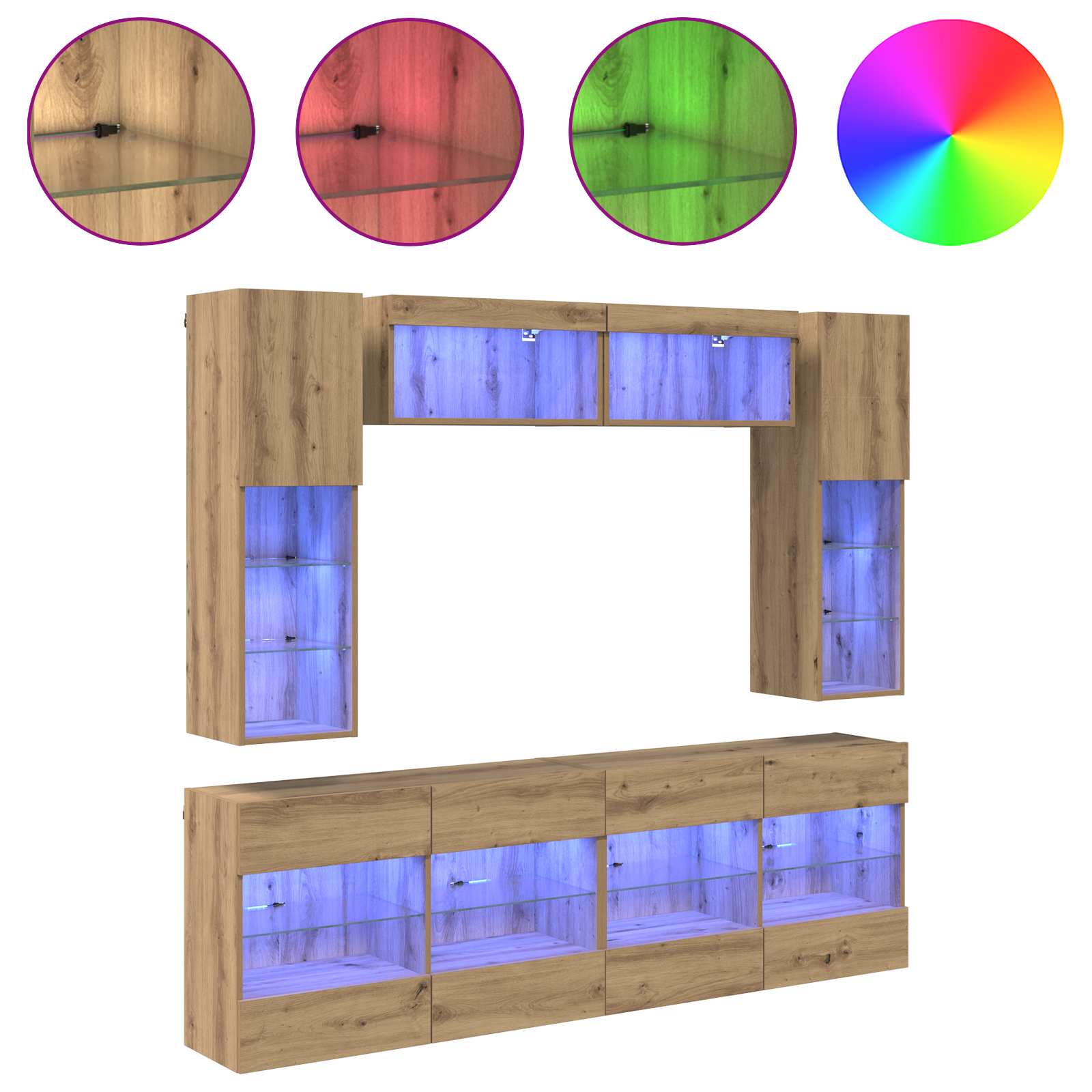 Set zidnog ormarića za TV s LED svjetlima 6 pcs Zanatski Hrast