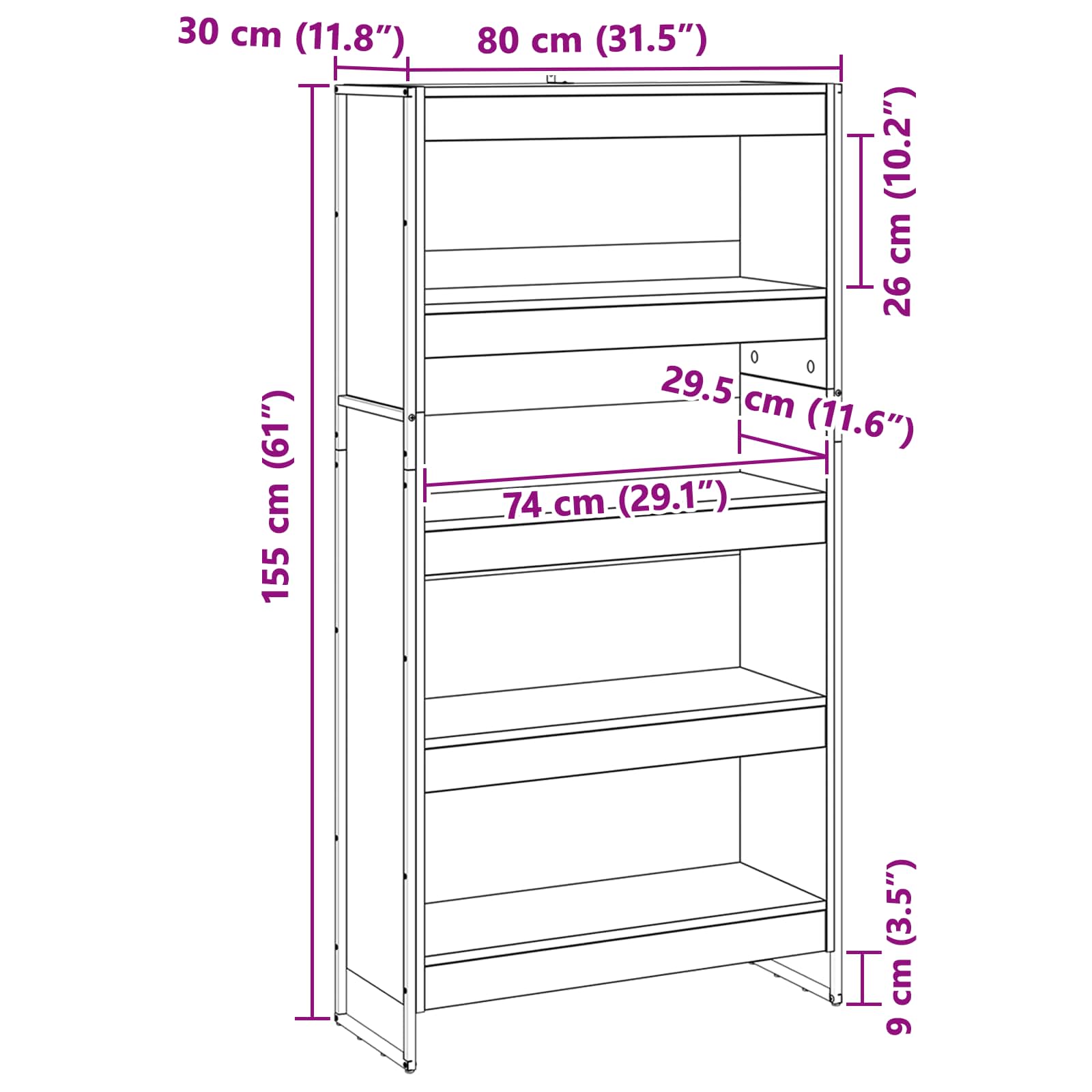 Ormarić za knjige 2 pcs Staro drvo 80 x 30 x 155 cm