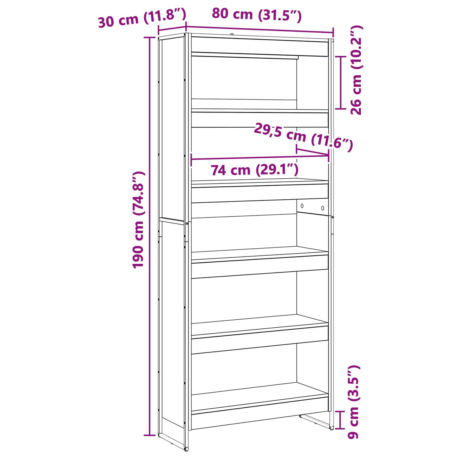 Ormarić za knjige 2 pcs Siva Sonoma 80 x 30 x 189,5 cm