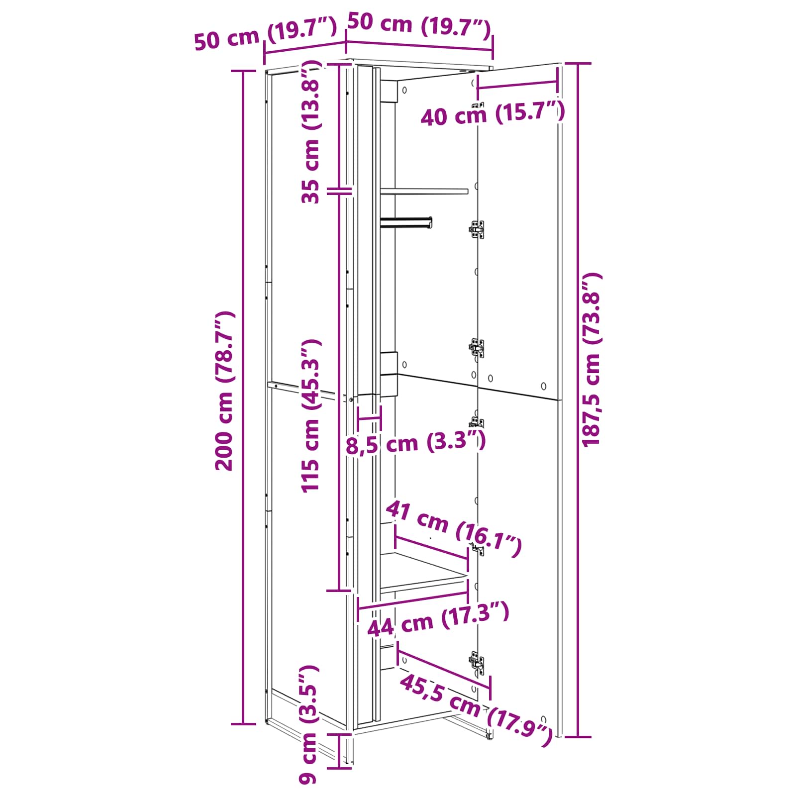 Ormar s pohranom Crni hrast 50 x 50 x 200 cm Konstruirano drvo