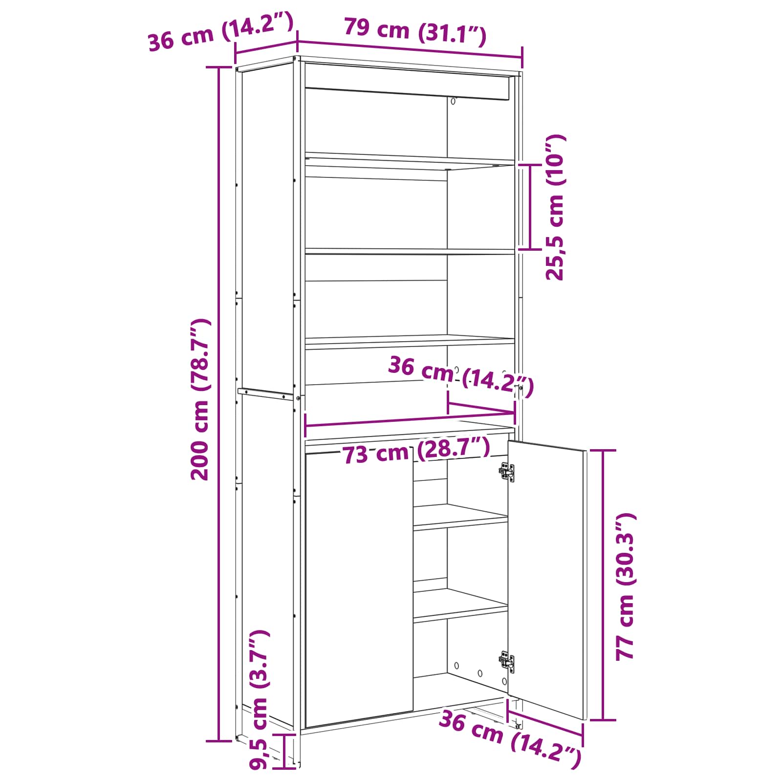 Visoki ormari Staro drvo 79 x 36 x 200 cm Konstruirano drvo