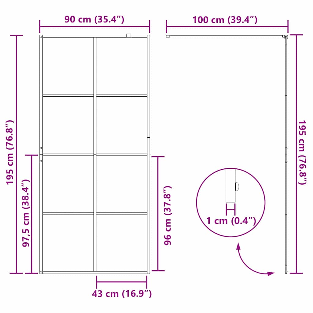 Zid za walk-in tuš Crna 90 x 195 cm Staklo otporno na udarce