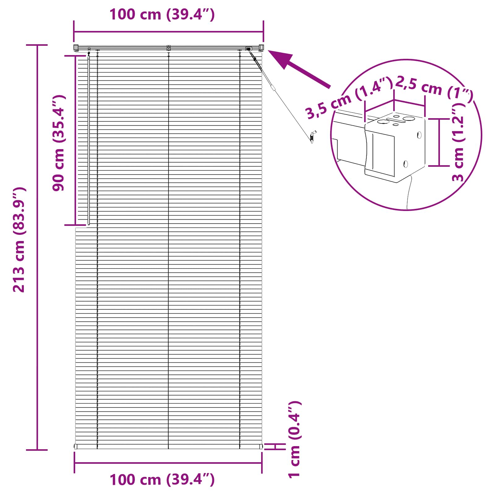 Venecijanska roleta Srebrno Siva 213 x 100 cm PVC
