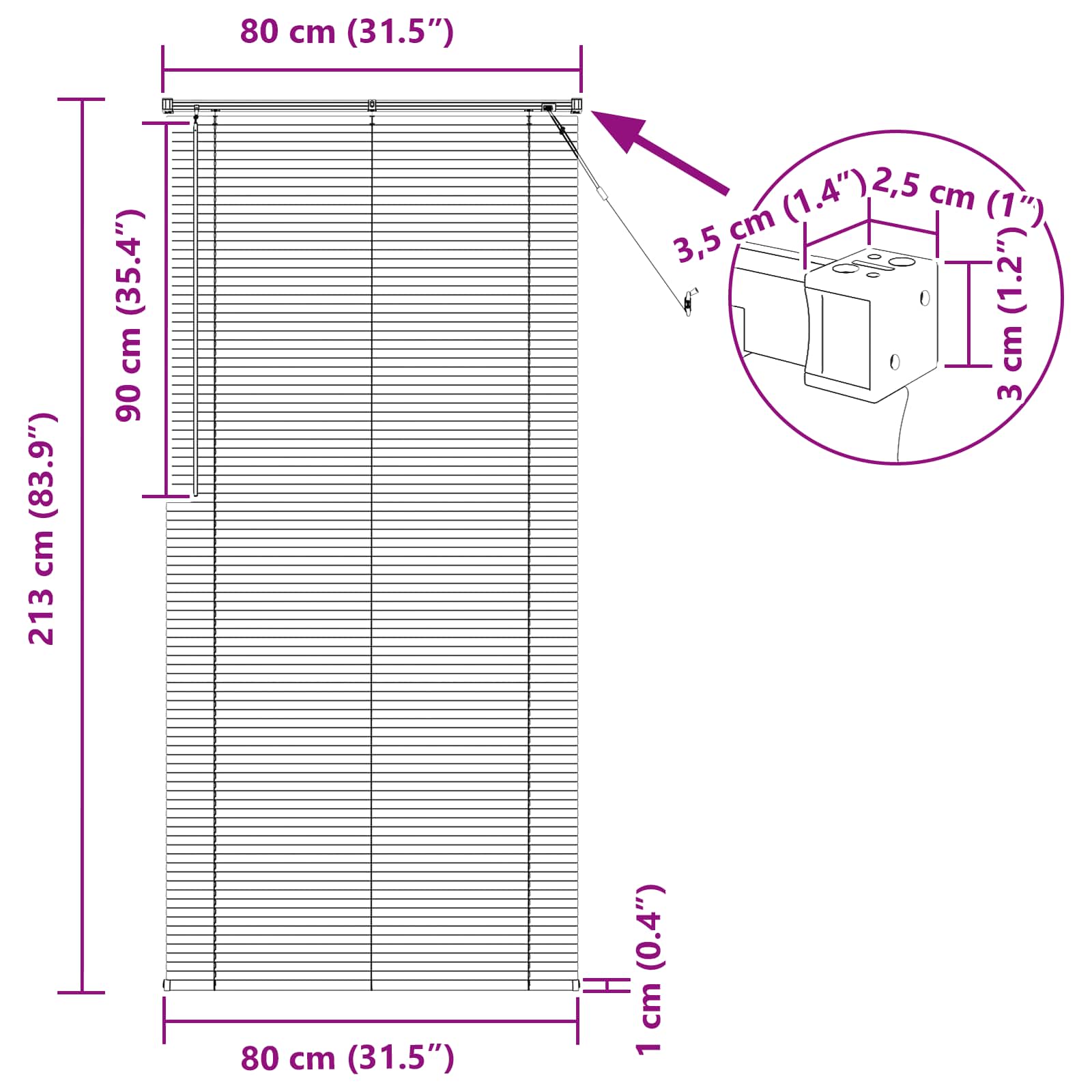 Venecijanska roleta Bijeli 213 x 80 cm PVC