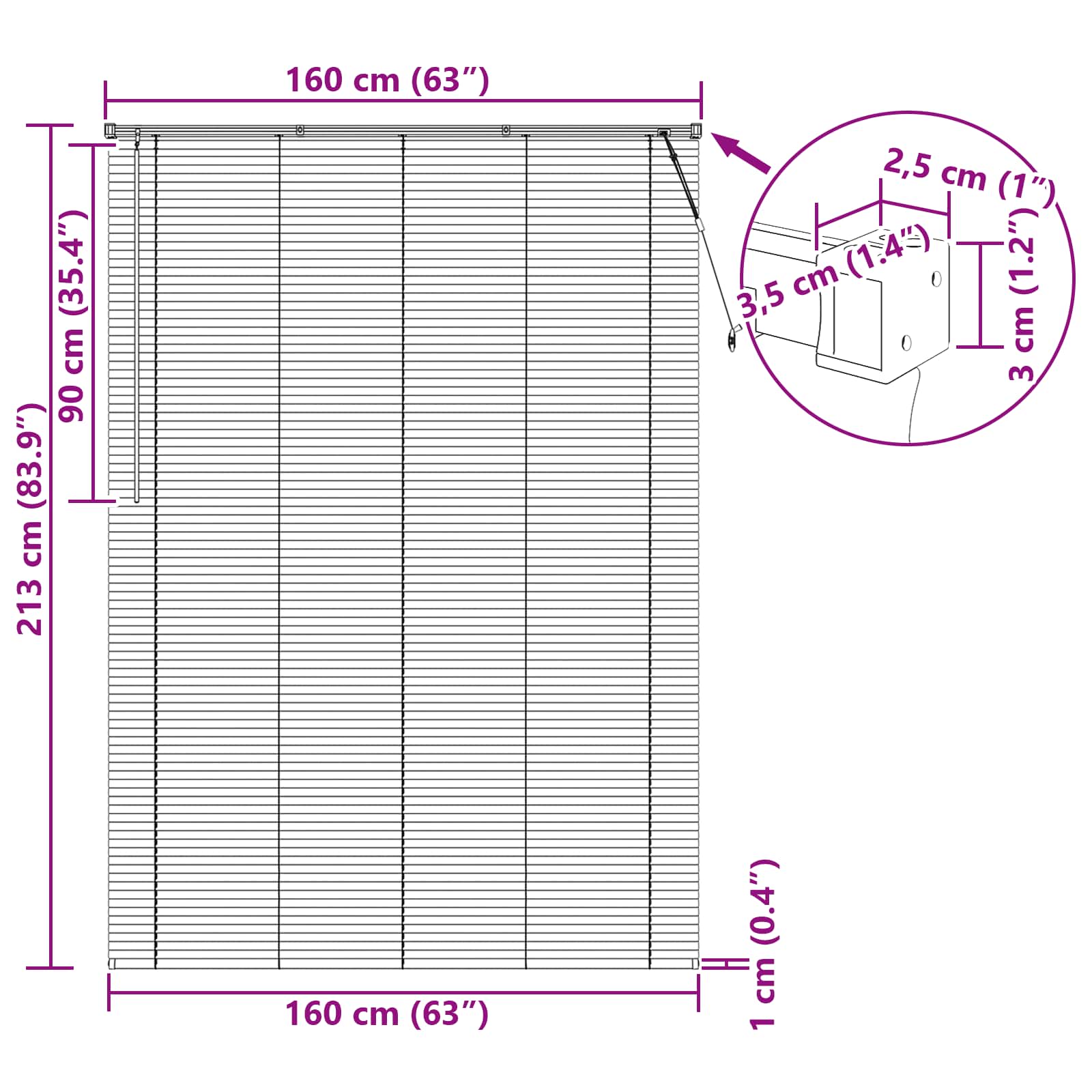 Venecijanska roleta Bijeli 213 x 160 cm PVC