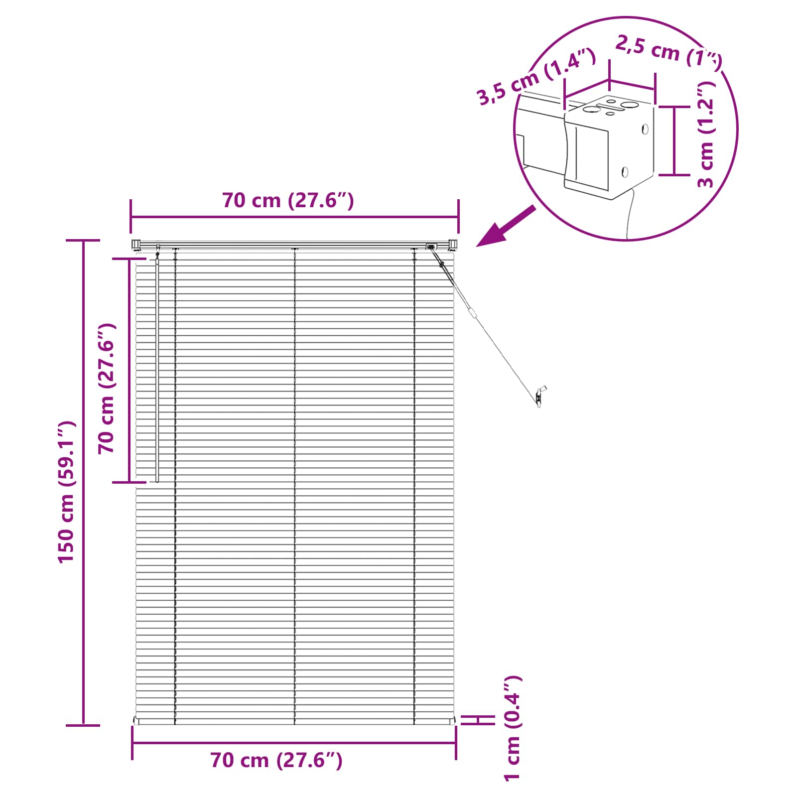 Venecijanska roleta Crna 150 x 70 cm PVC