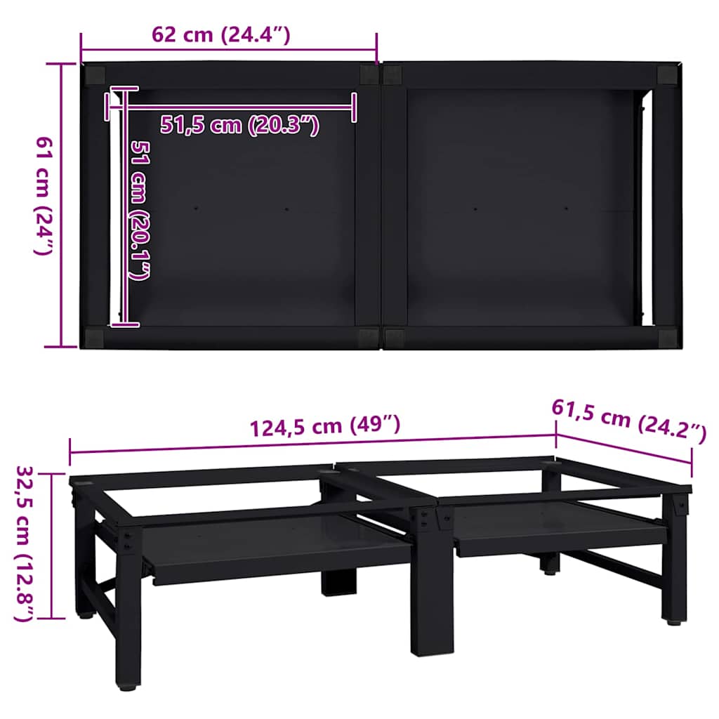 Pedestal za perilicu rublja 2 pcs Crna 124,5 x 61,5 x 32,5 cm