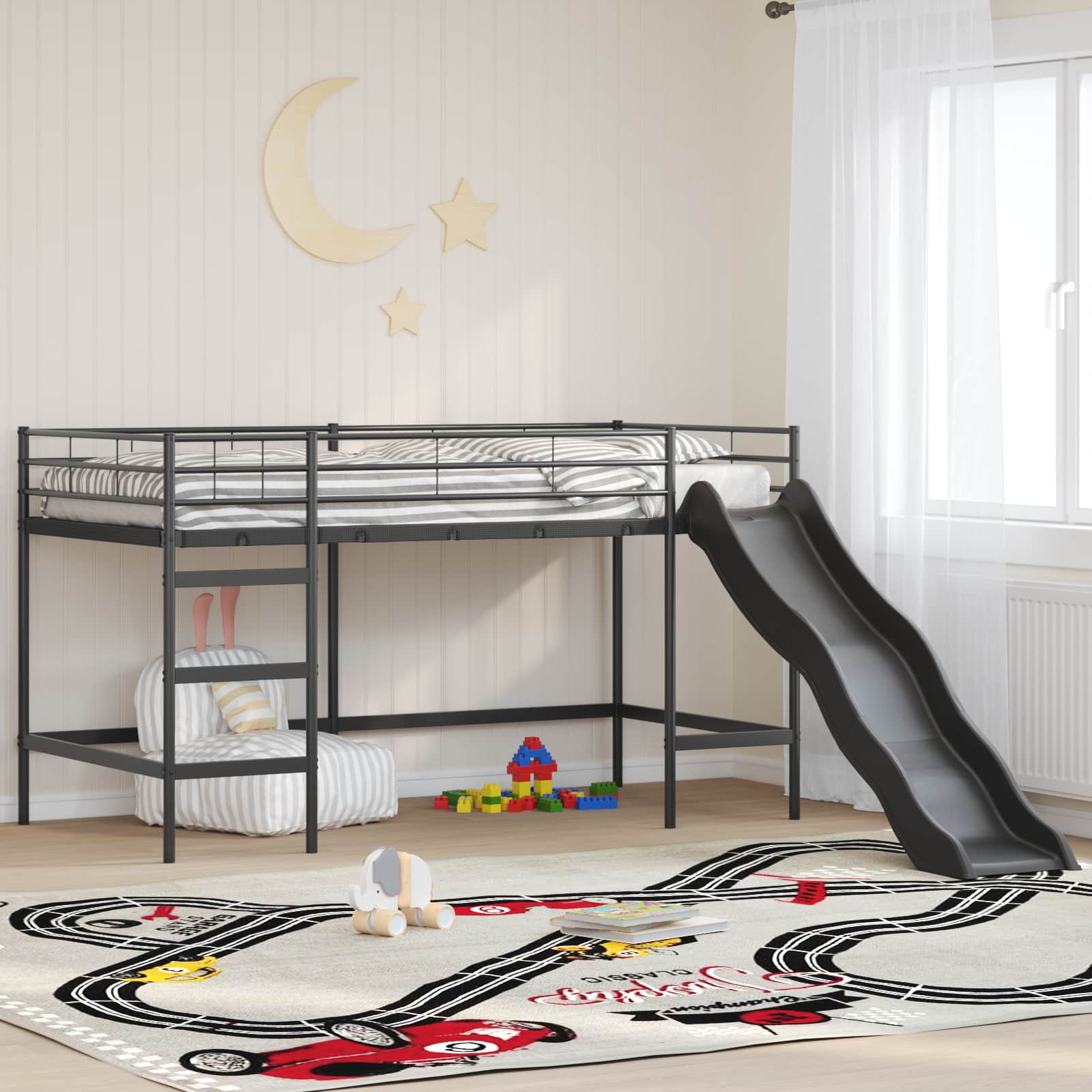 Krevet na kat za djecu s toboganom Crna i antracit 100 x 200 cm