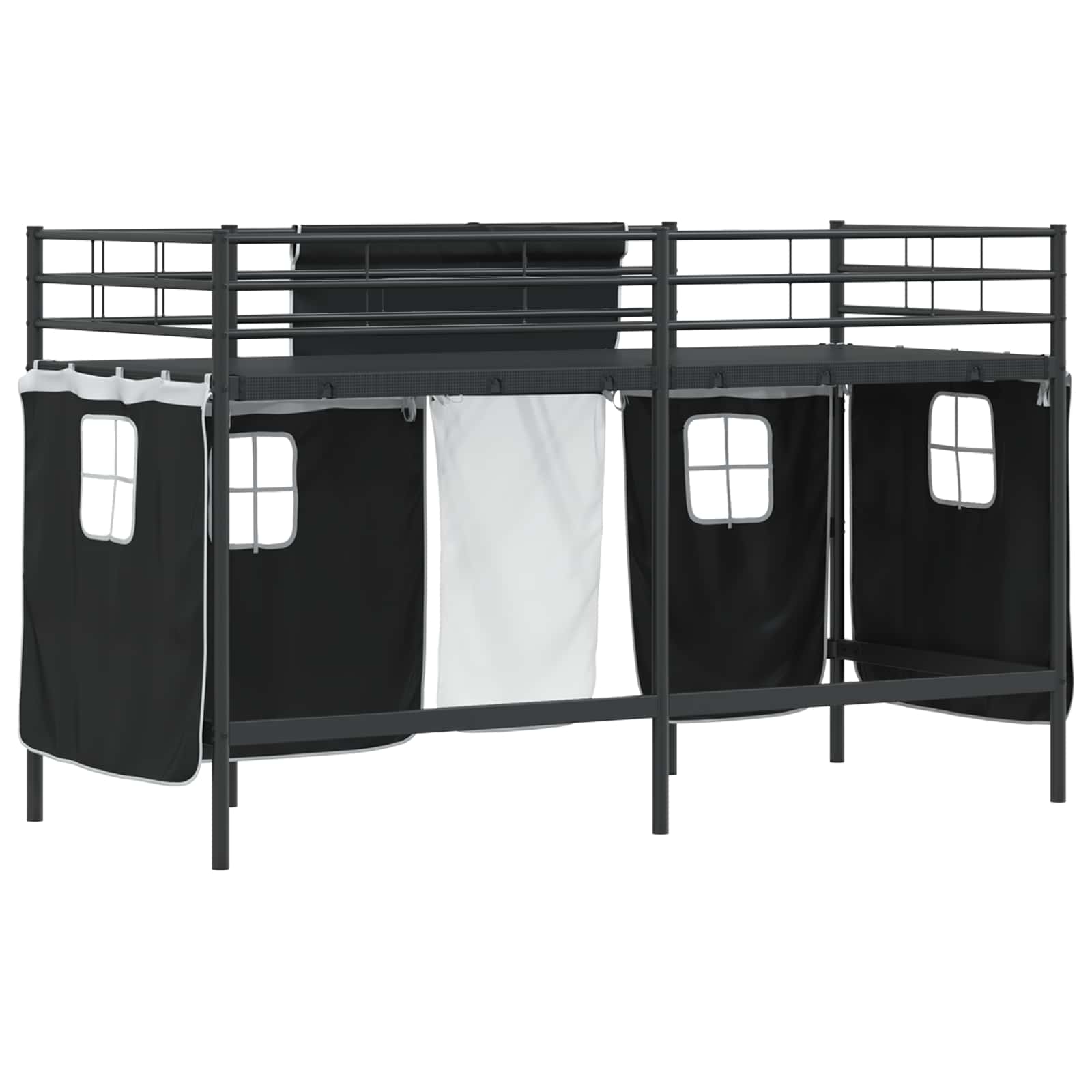 Krevet na kat za djecu s zavjesama Crna 90 x 190 cm