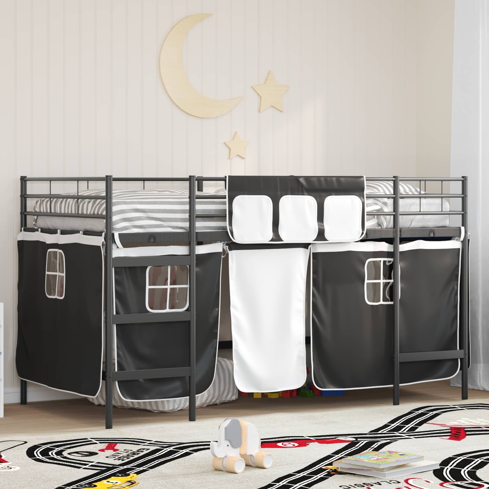 Krevet na kat za djecu s zavjesama Crna 100 x 200 cm