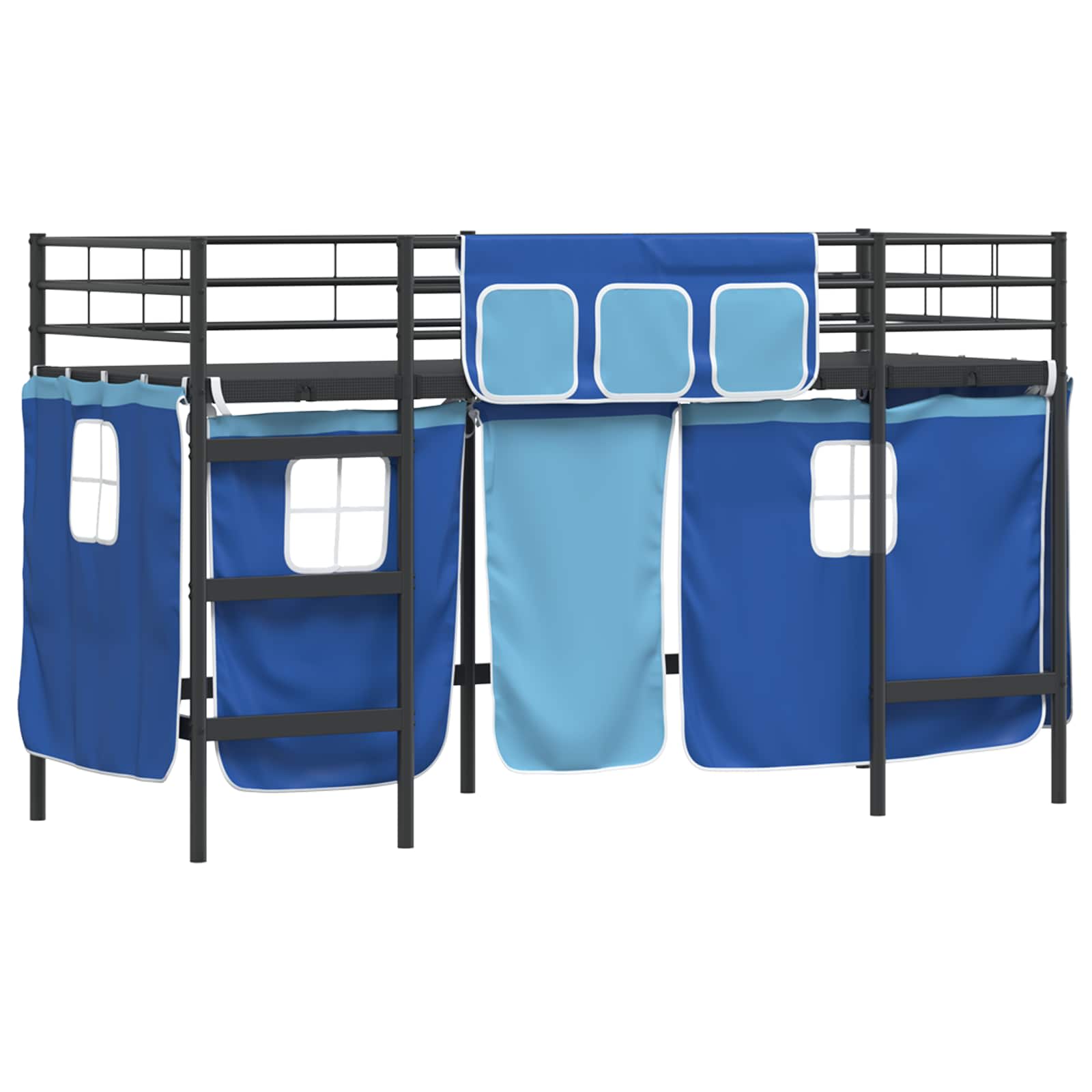 Krevet na kat za djecu s zavjesama Crna i Plava 75 x 190 cm