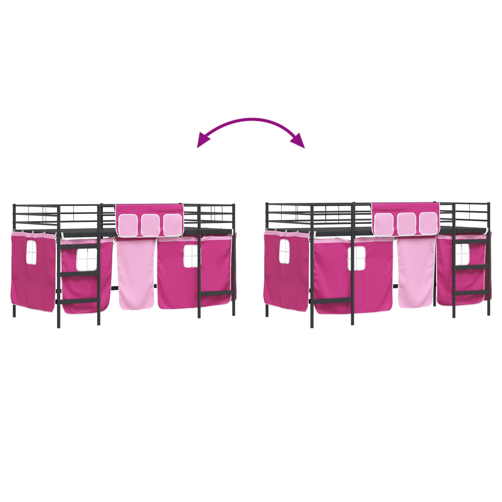 Krevet na kat za djecu s zavjesama Crna i ružičasta