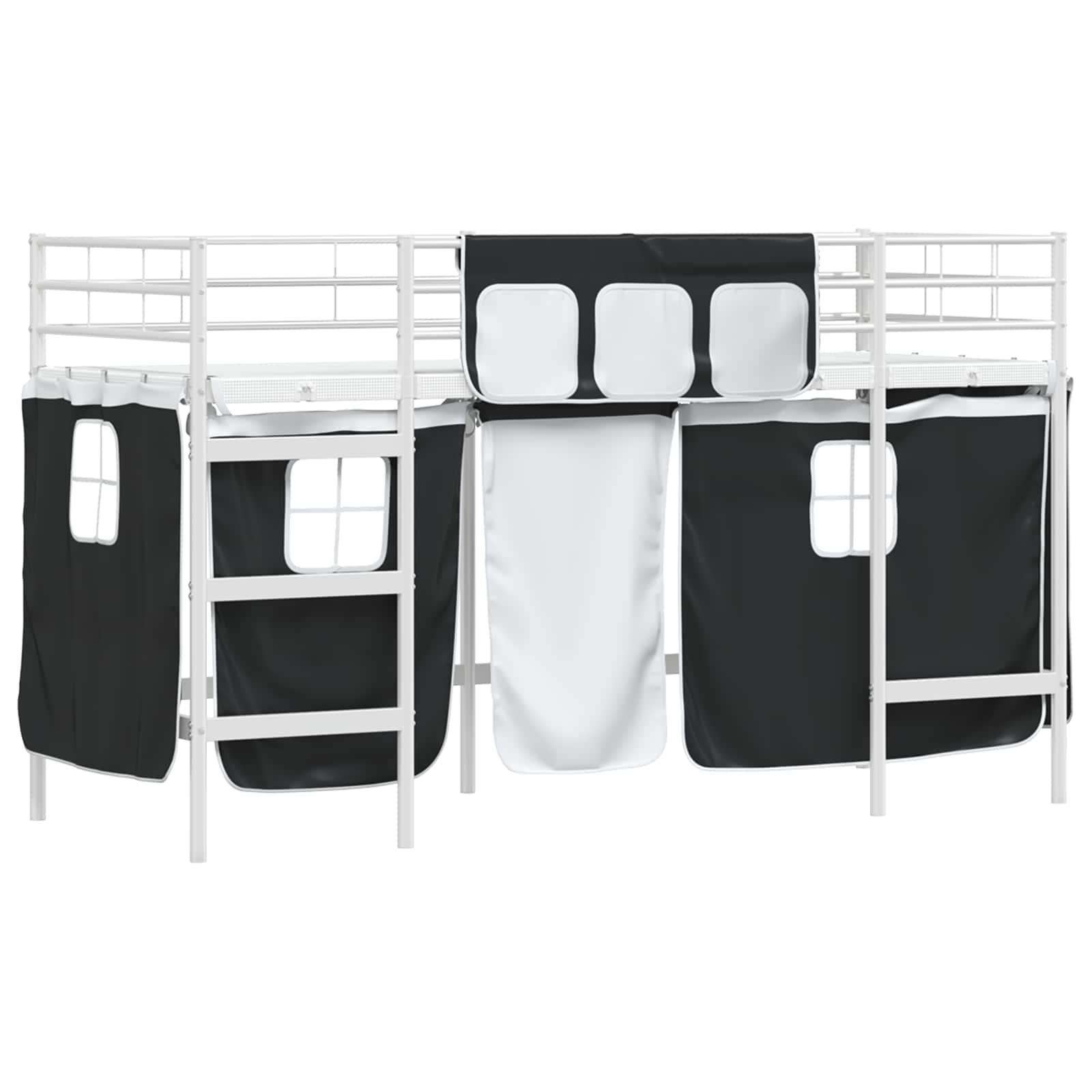 Krevet na kat za djecu s zavjesama Bijela i crna 90 x 190 cm