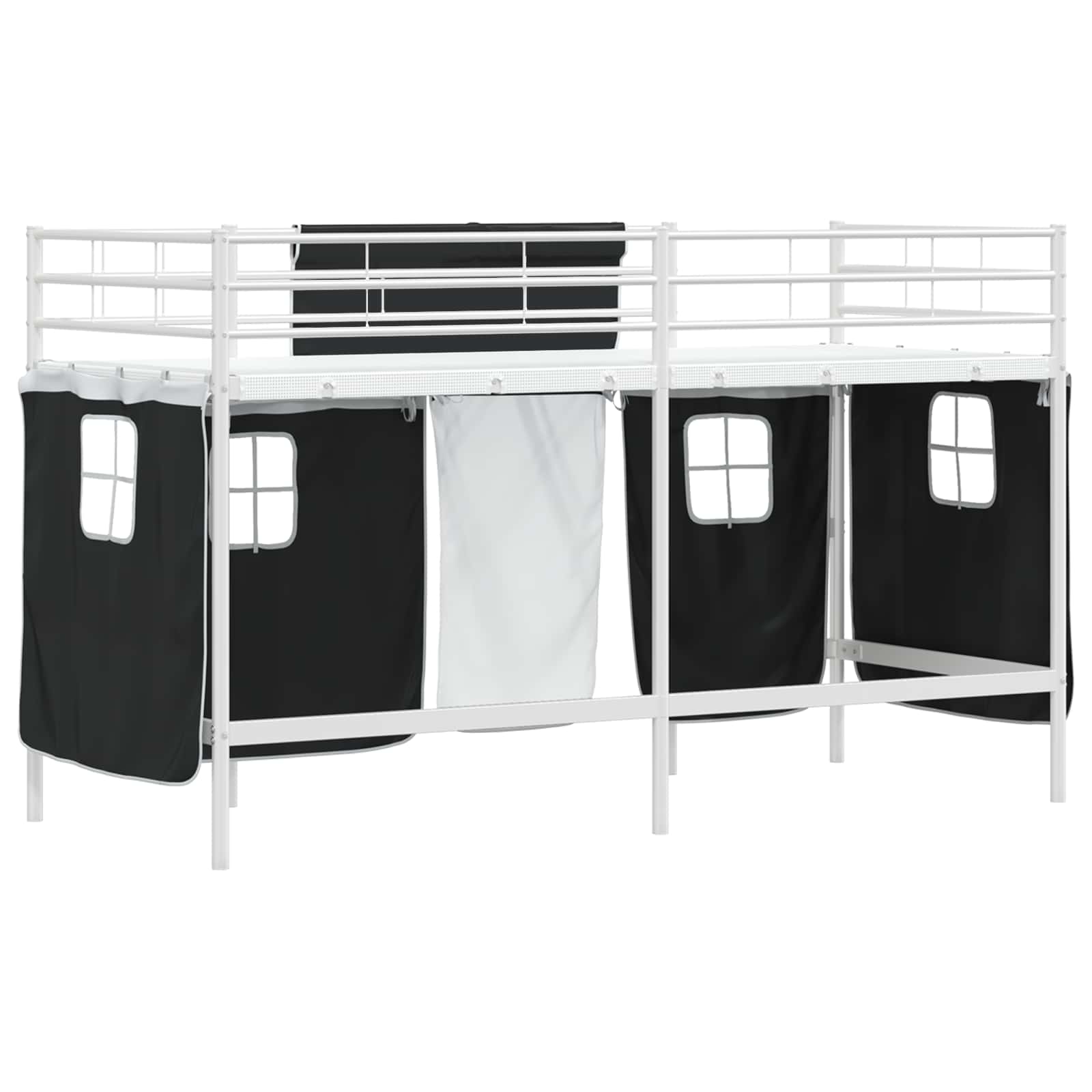 Krevet na kat za djecu s zavjesama Bijela i crna 90 x 190 cm