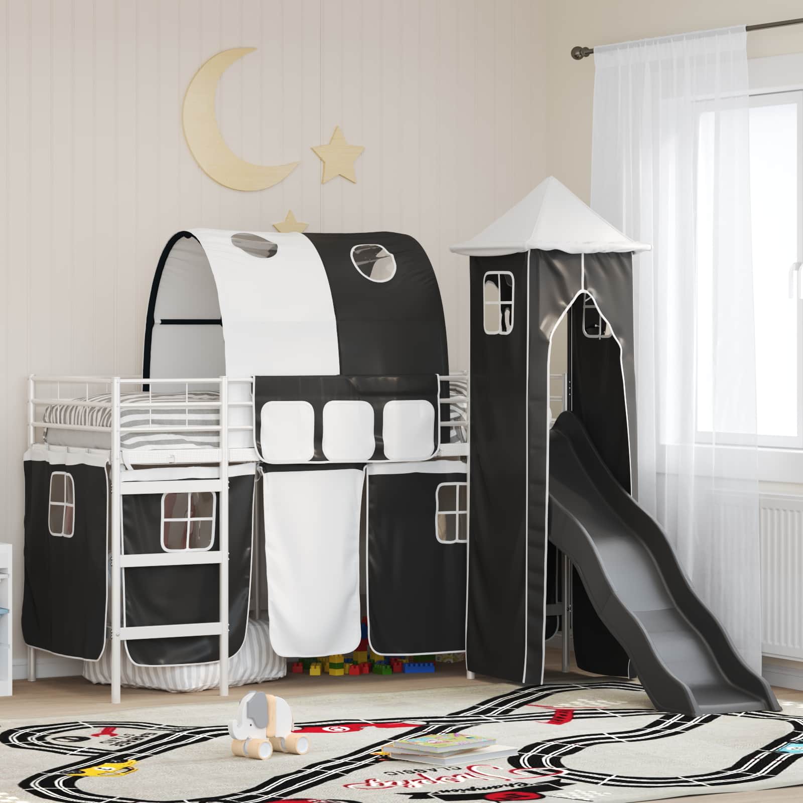 Okvir Krevet za Dječji Loft Bijela i crna 75 x 190 cm Metal