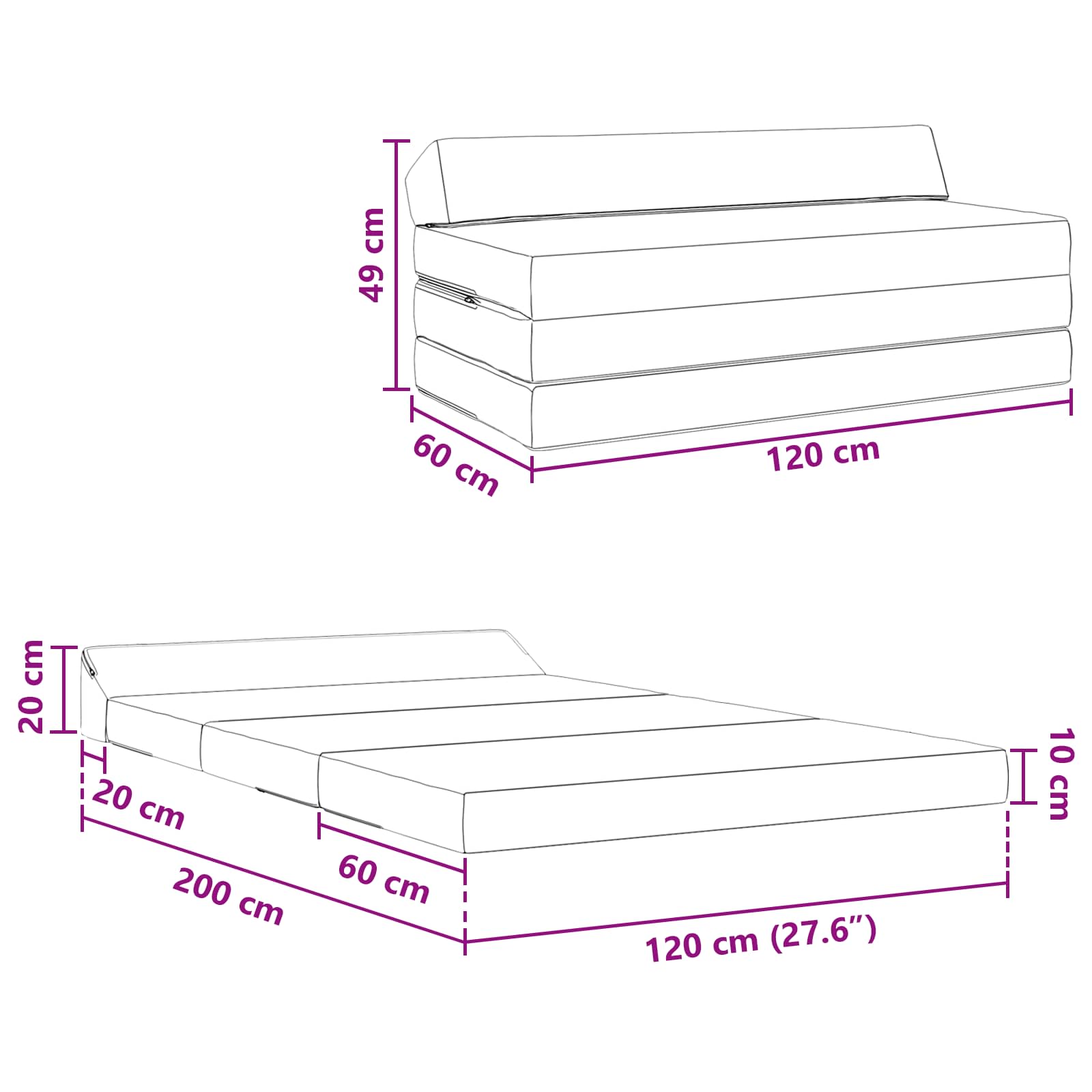 Sofa na razvlačenje Svjetlosiva 120 x 60 x 49 cm Tkanina