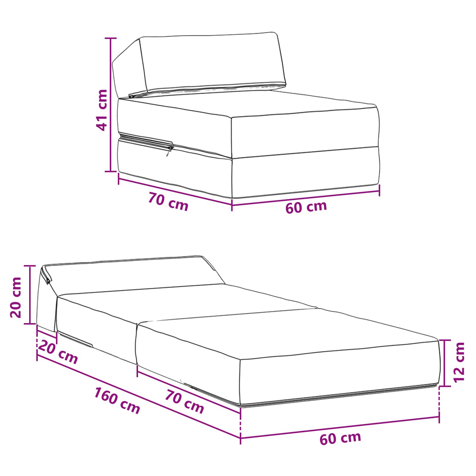 Sofa na razvlačenje Tamnosiva 60 x 70 x 41 cm Tkanina