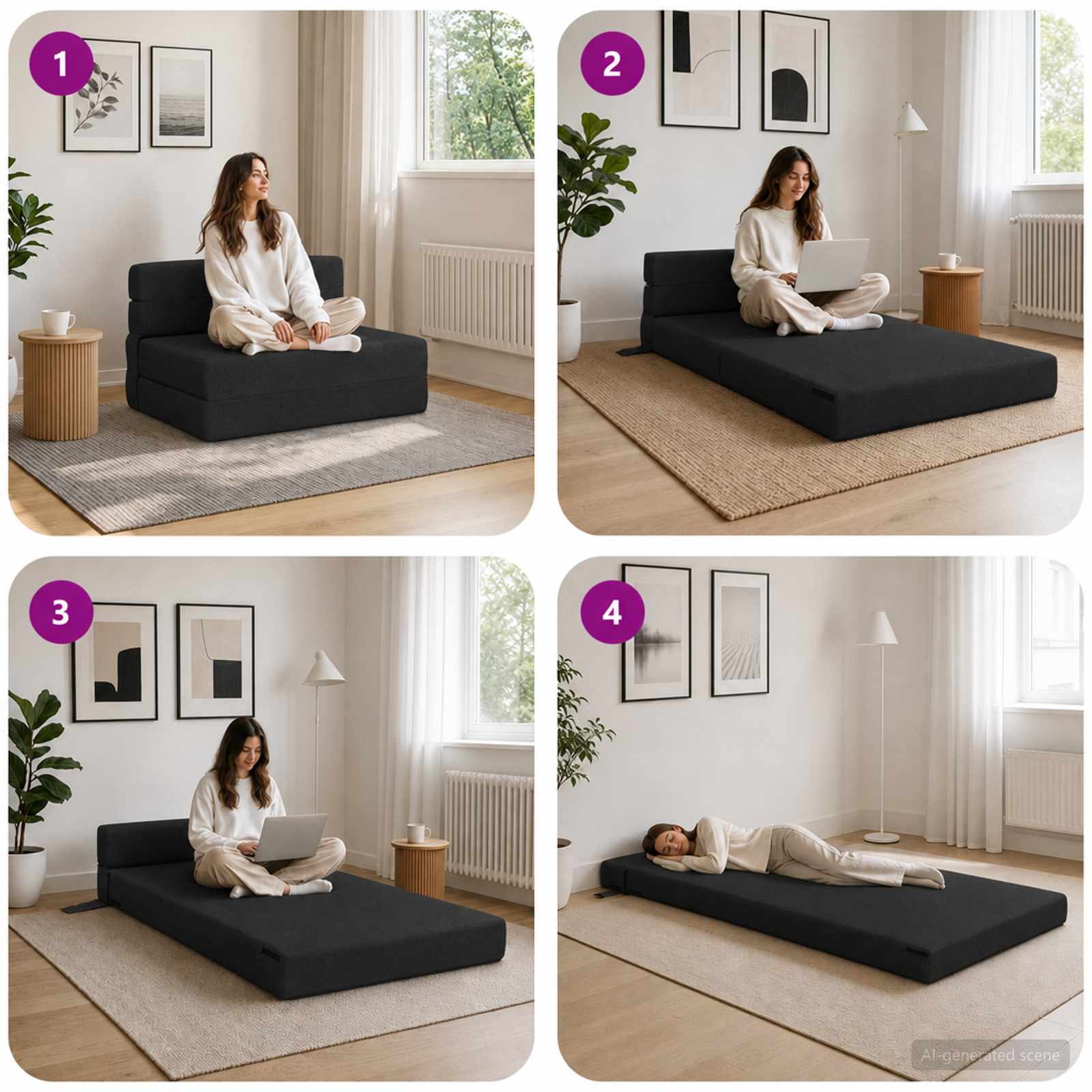 Sofa na razvlačenje Crna 70 x 72 x 60 cm Tkanina