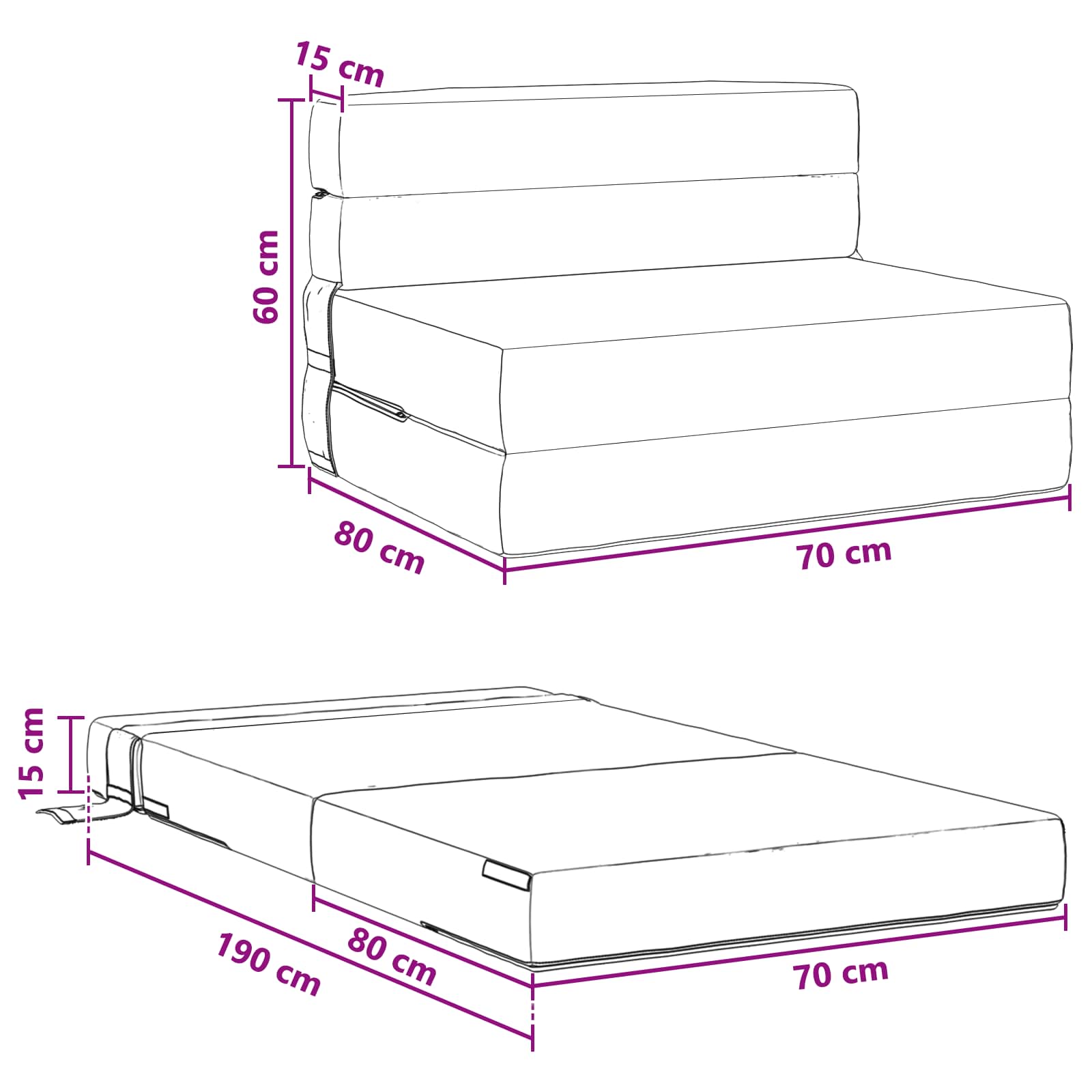 Preklopni madrac za sofu Svjetlosiva 70 x 80 x 60 cm Tkanina