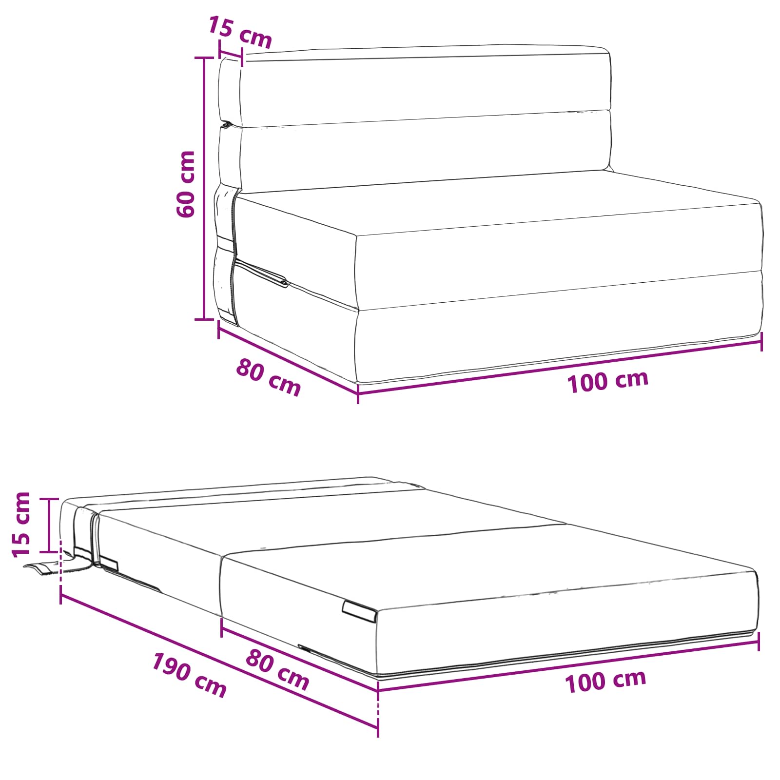 Preklopni madrac za sofu Plava 100 x 80 x 60 cm Tkanina