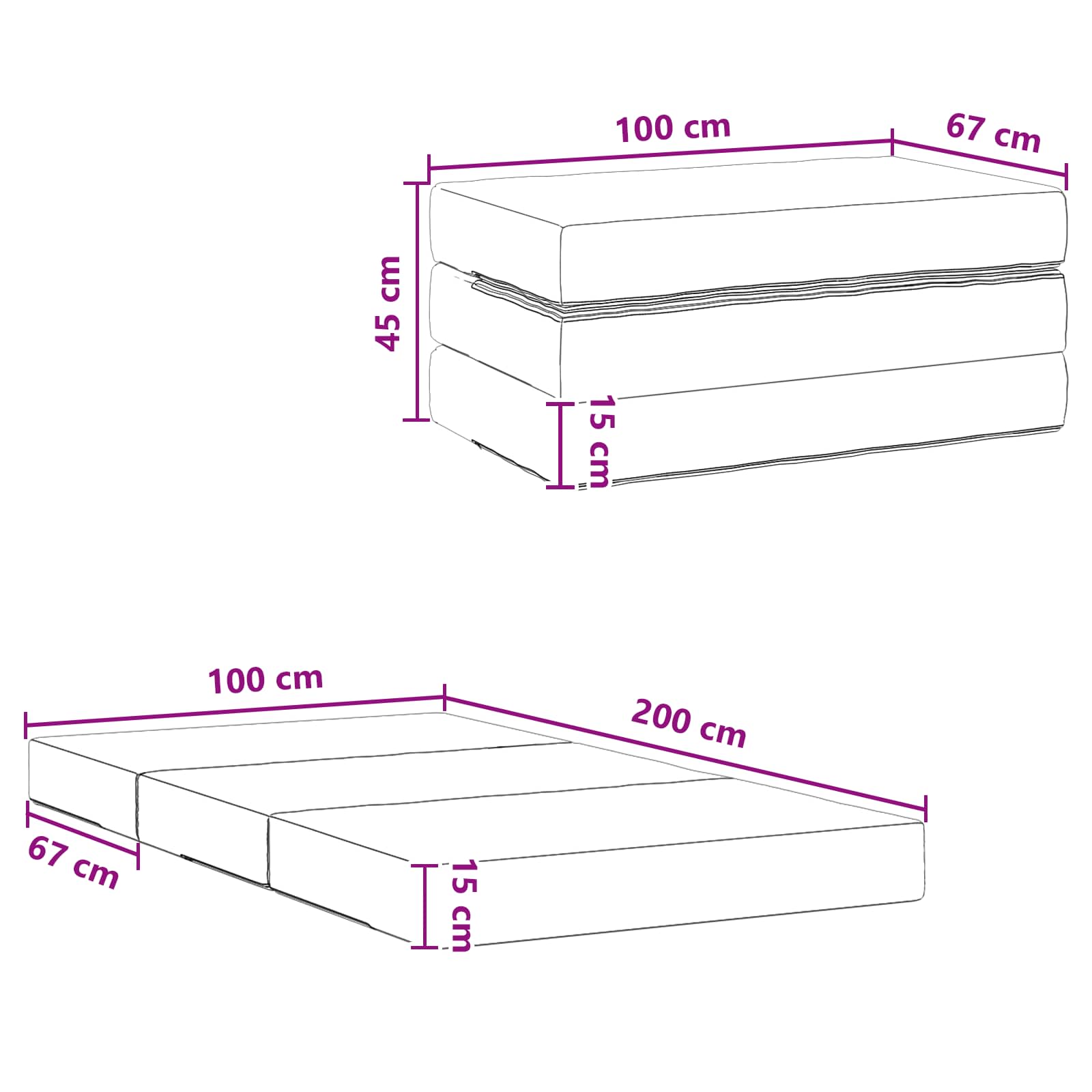 Sofa na razvlačenje 100 x 67 x 45 cm Ružičasta