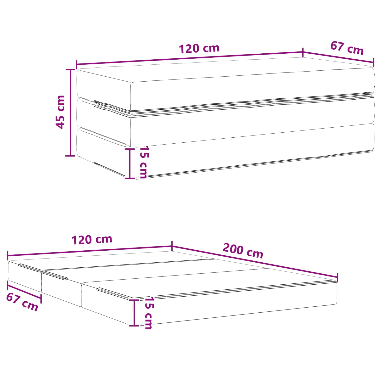 Sofa na razvlačenje 120 x 67 x 45 cm Tamnosiva
