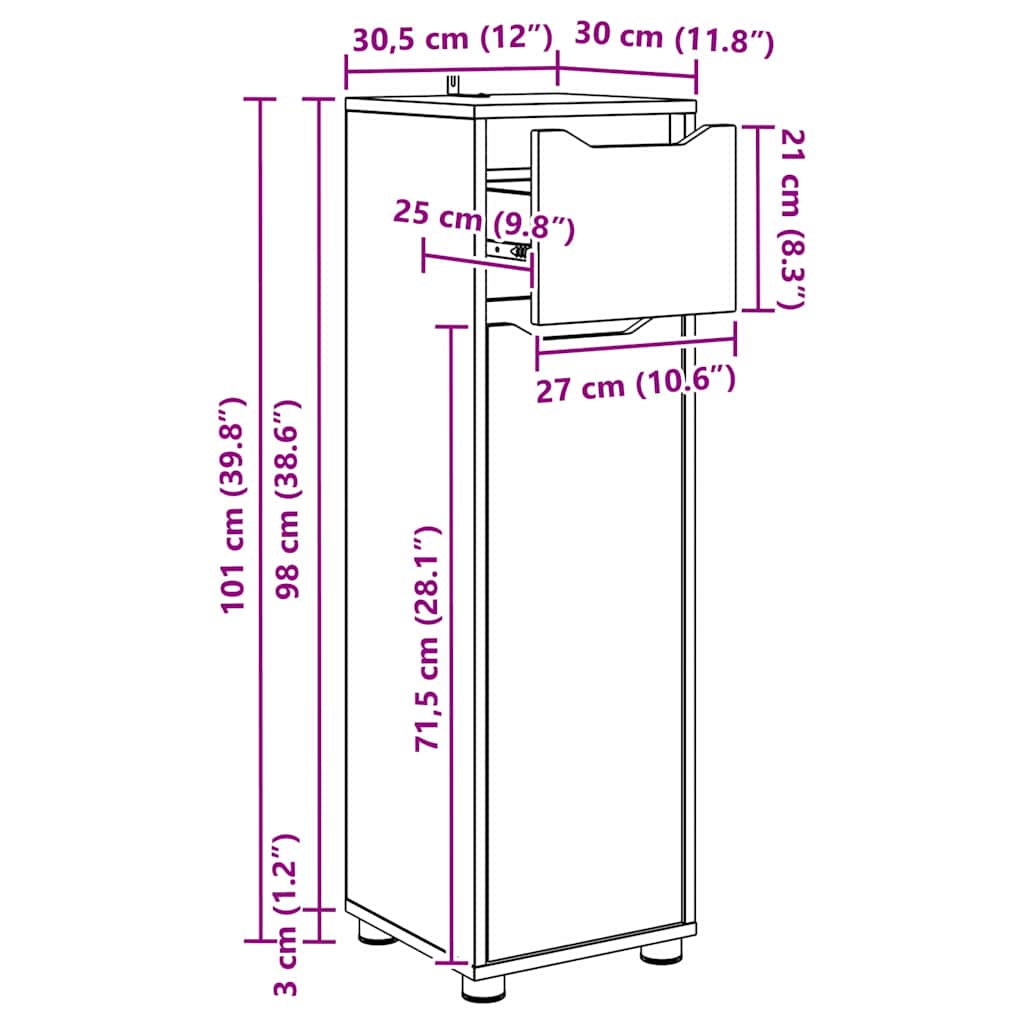 Kupaonski ormar Crna 30,5 x 30 x 101 cm Konstruirano drvo
