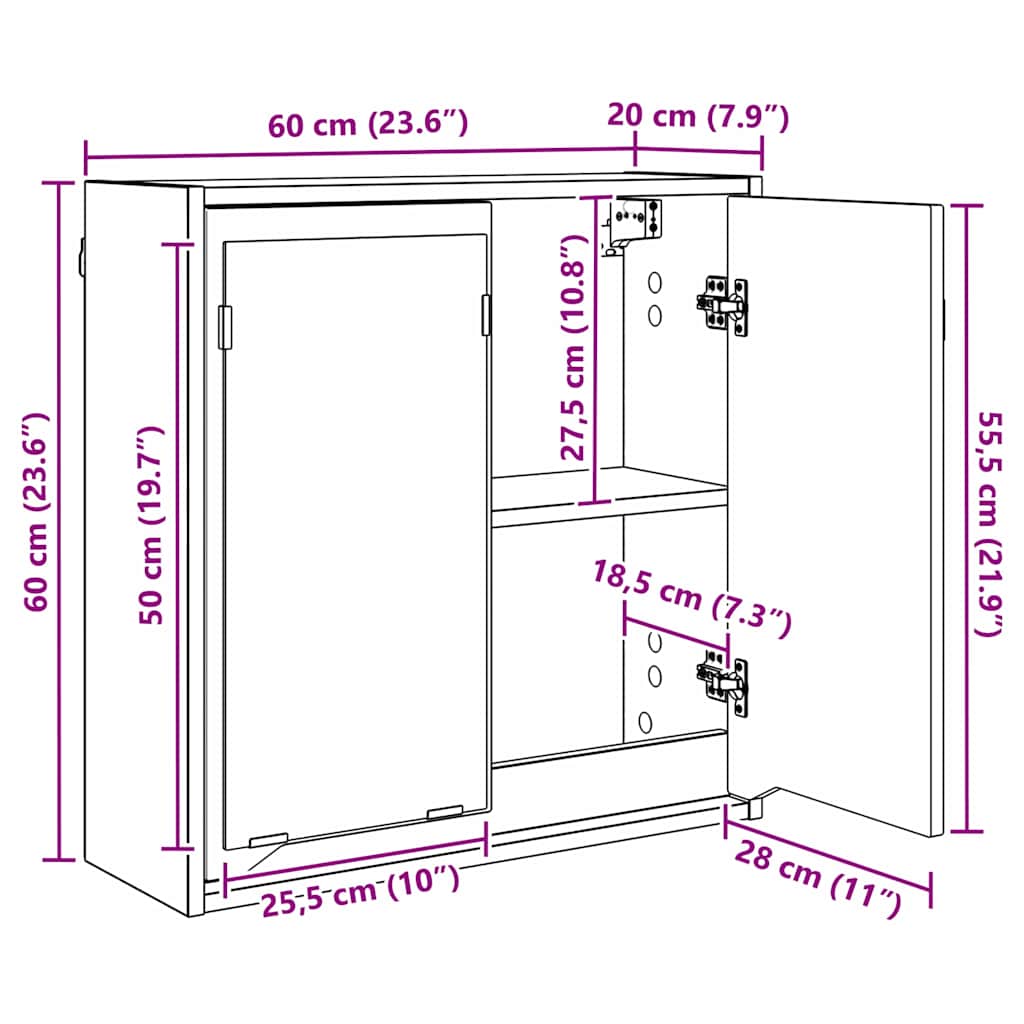 Kupaonski ormar s ogledalom s policom Crna 60 x 20 x 60 cm