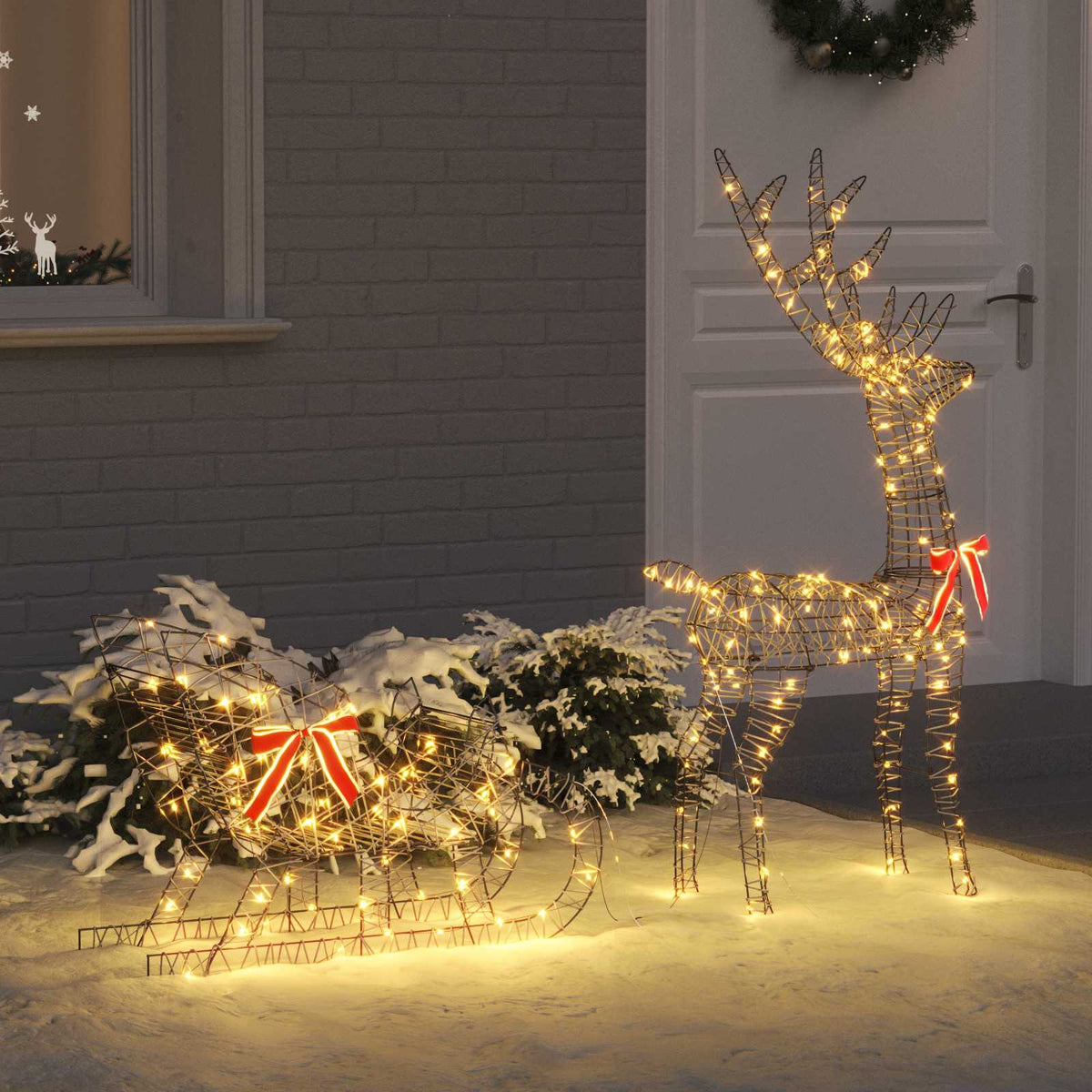 Reindeer vuče saonice Topla bijela 70 x 26 x 129 cm Ratan