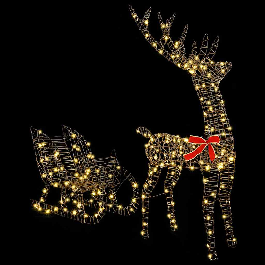 Reindeer vuče saonice Topla bijela 70 x 26 x 129 cm Ratan