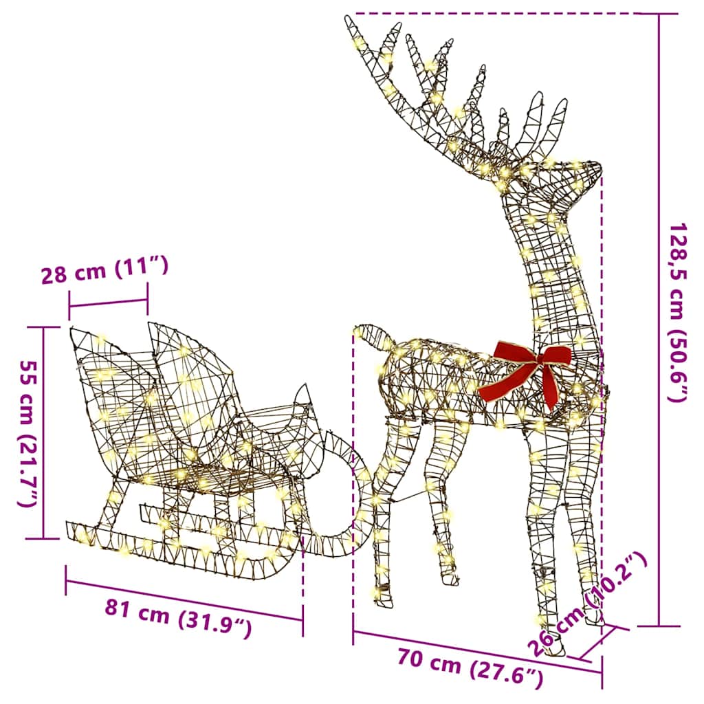 Reindeer vuče saonice Topla bijela 70 x 26 x 129 cm Ratan