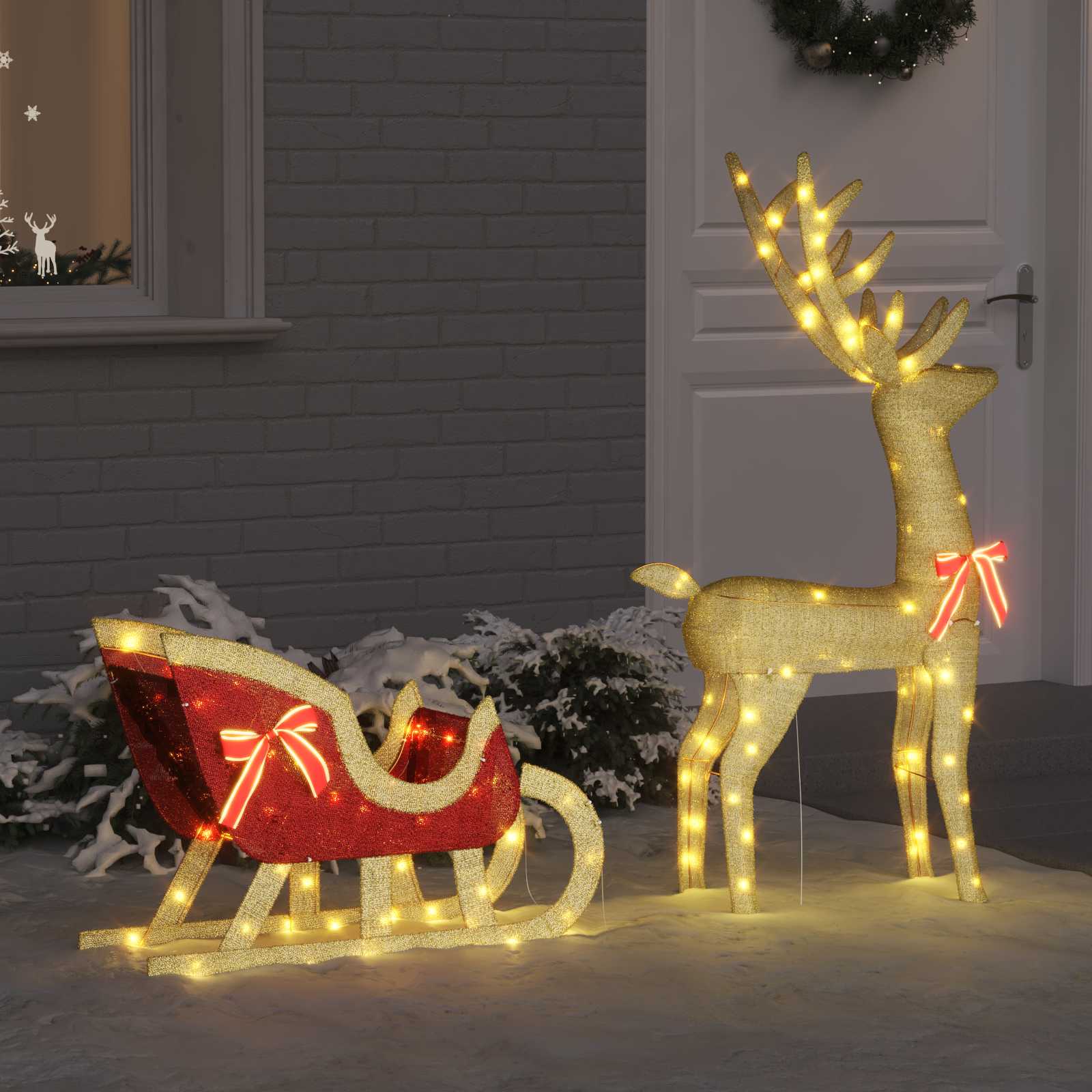Reindeer vuče saonice Topla bijela 151 x 28 x 128,5 cm tkanina