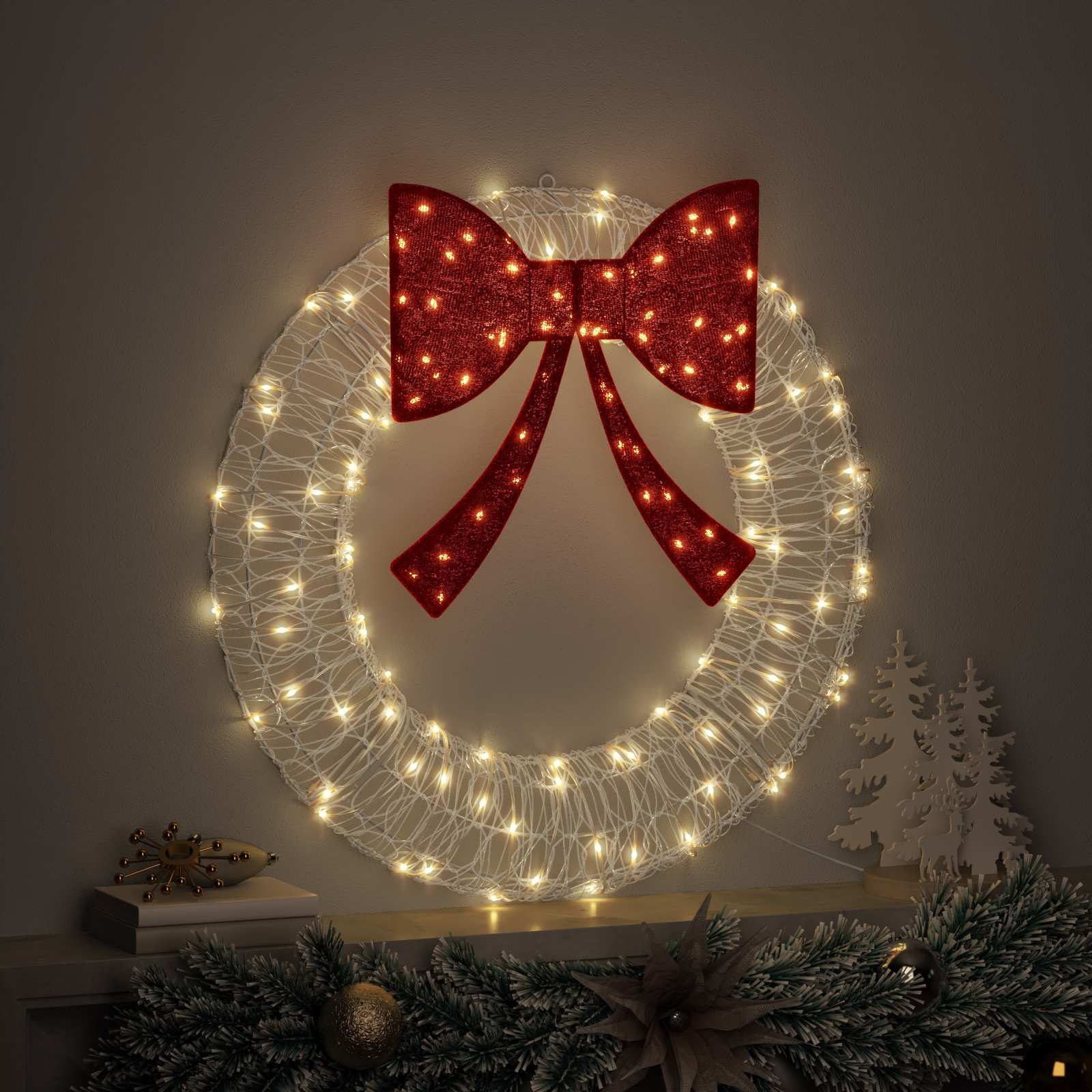 Vijenac s 60 LED svjetlima Topla bijela 76 x 76 x 8,5 cm Akril