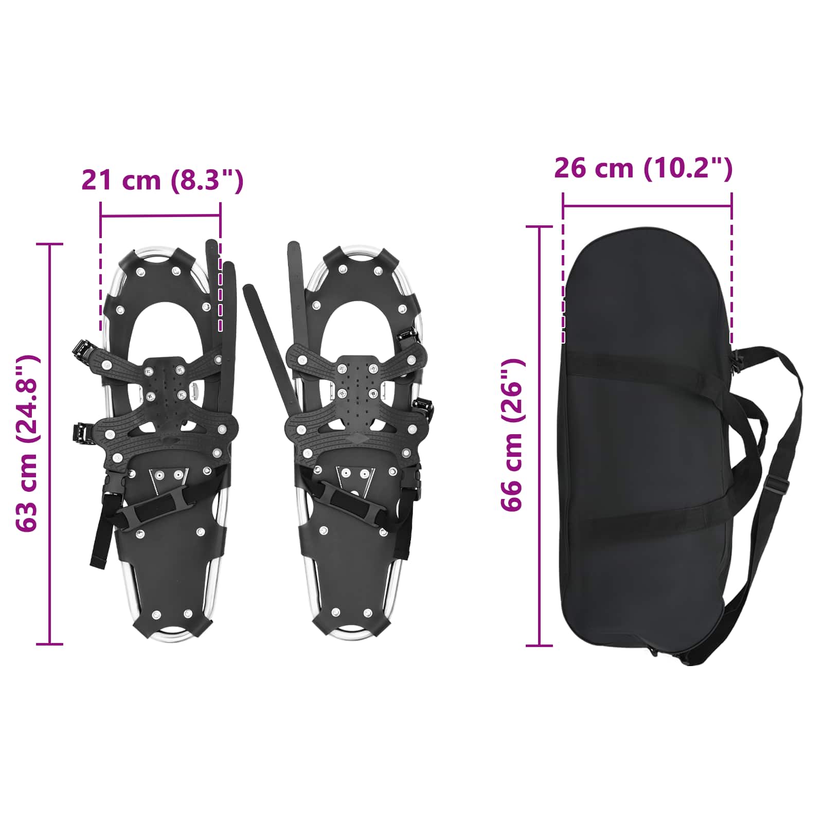3 u 1 snježne krplje Srebrna i crna 63 x 21 cm Aluminij i HDPE