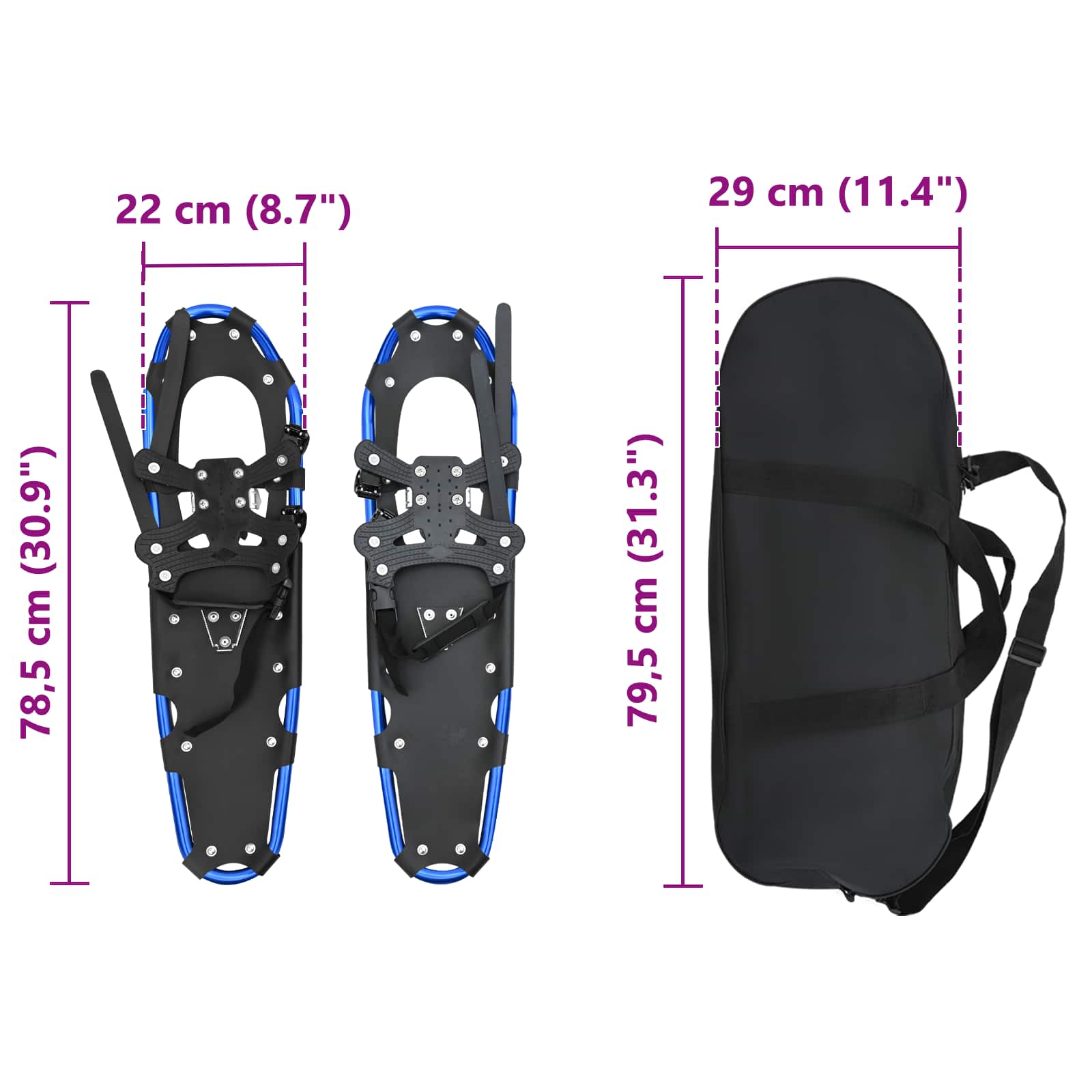 3 u 1 snježne krplje Plava i crna 78,5 x 22 cm Aluminij i HDPE